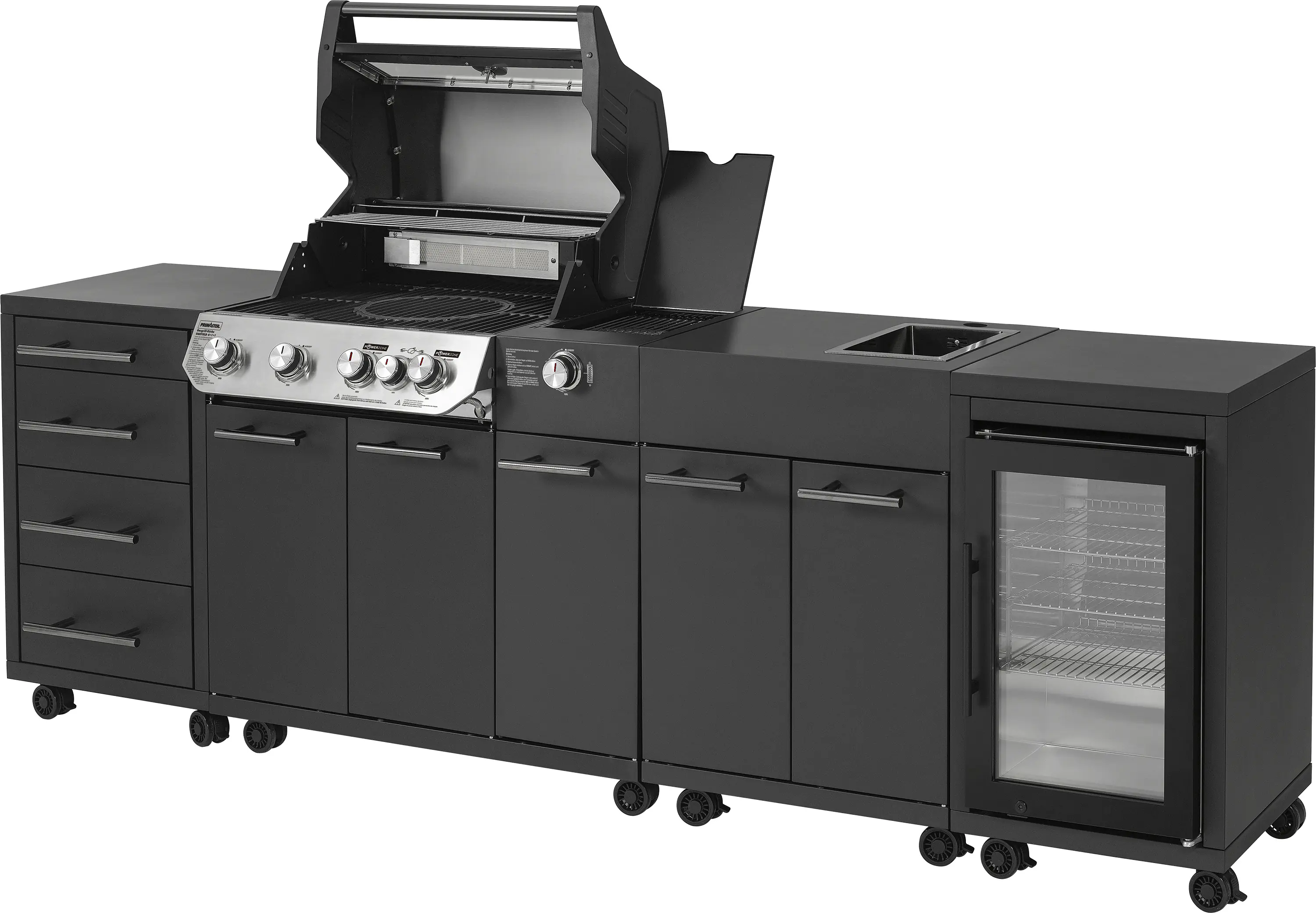 Primaster Outdoorküche Oakfield inkl. Gasgrill + Kühlschrank & Spüle 274 x 122 cm