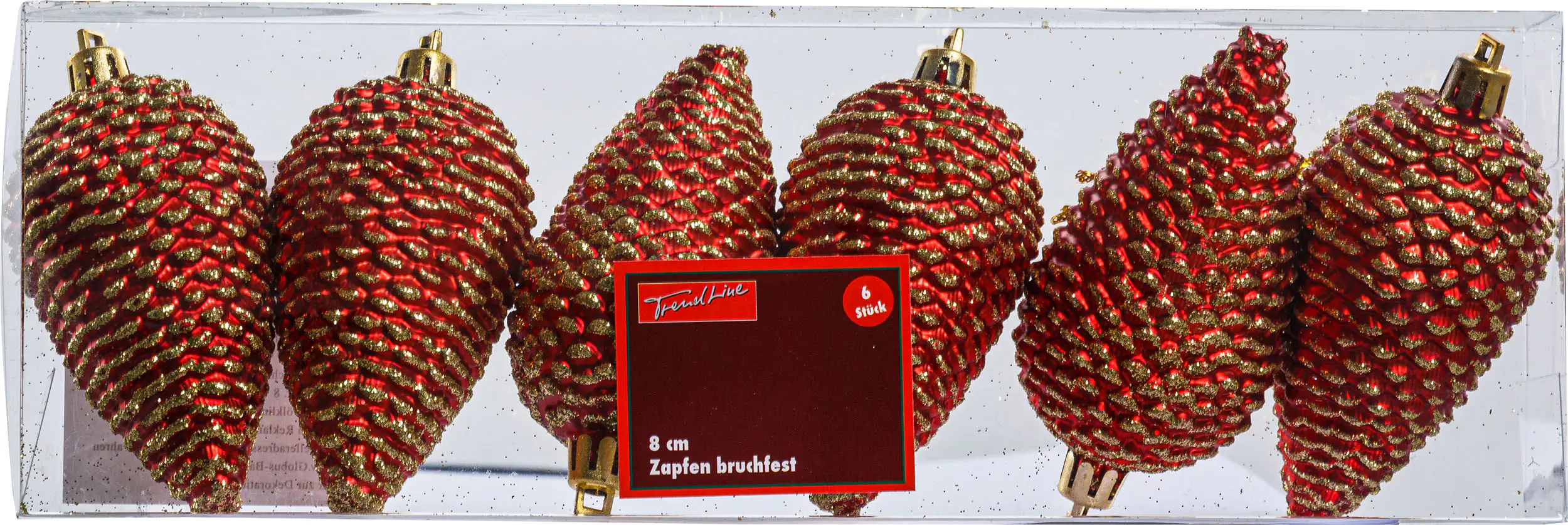 Trendline Weihnachtskugeln Zapfen bruchfest, langlebig 8 cm rot 6 Stück