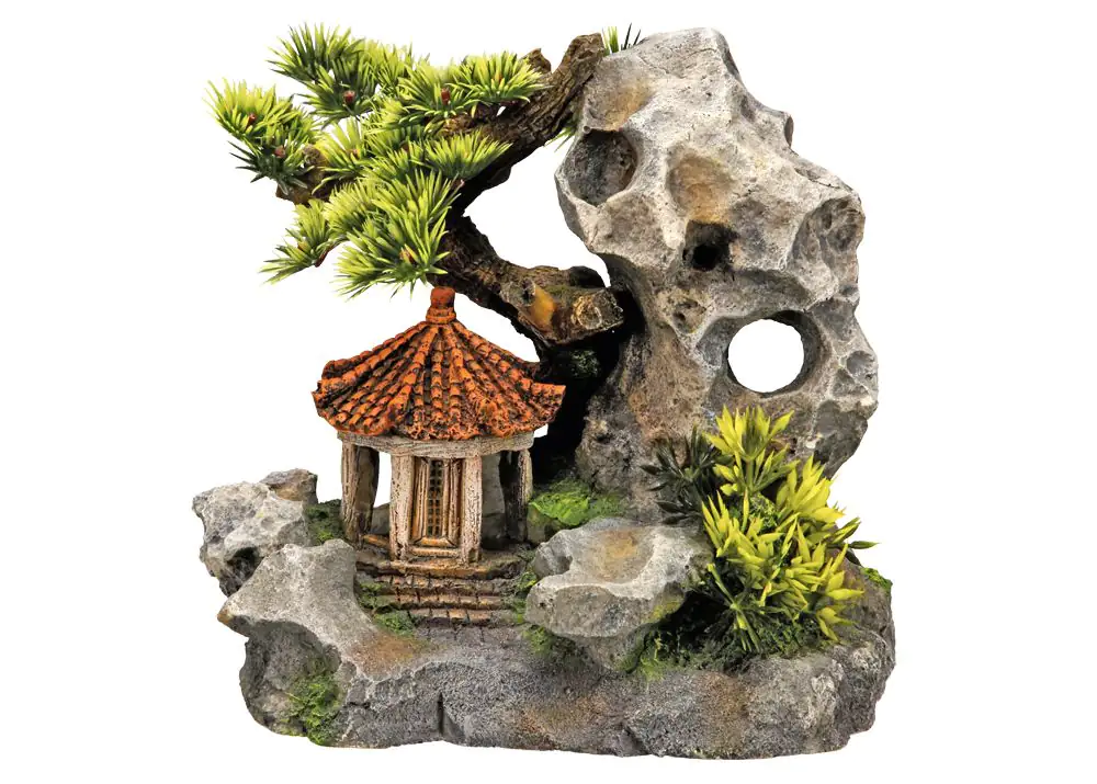 4033766282140 Nobby Aqua Ornaments TEMPEL AN KLIPPE mit Pflanzen 19 x 13 x 17,2 cm