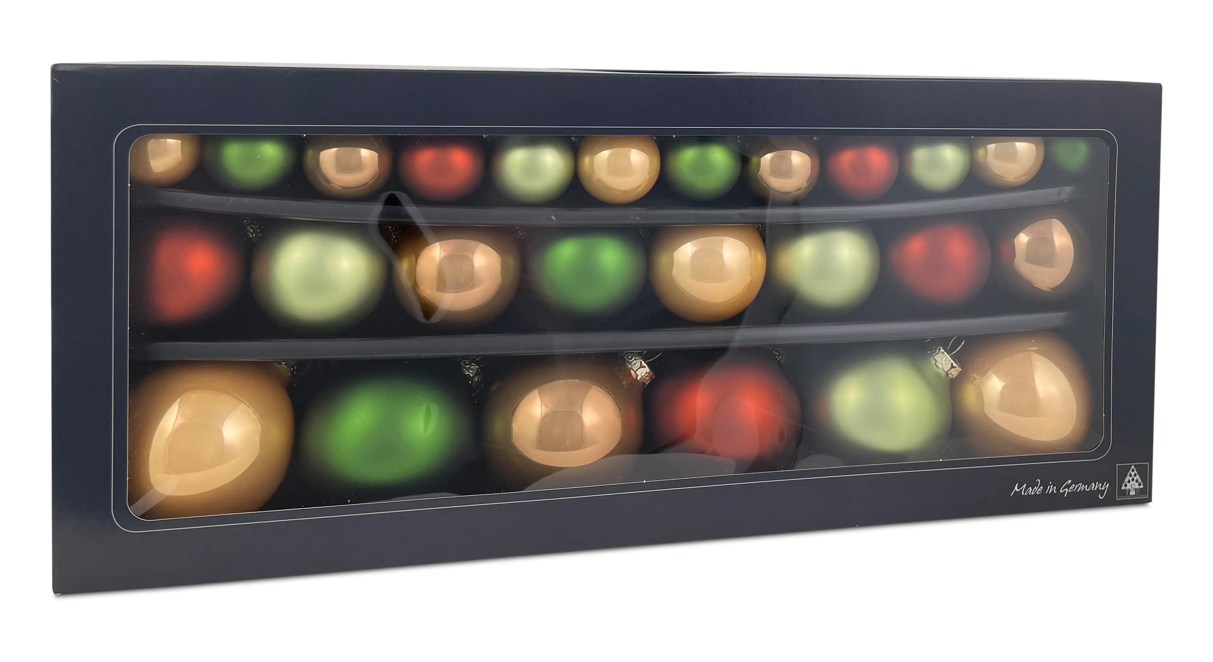 Riffelmacher Glaskugeln Steel Ø 4/6/8 cm grün rot kupfer grün - 26 Stück