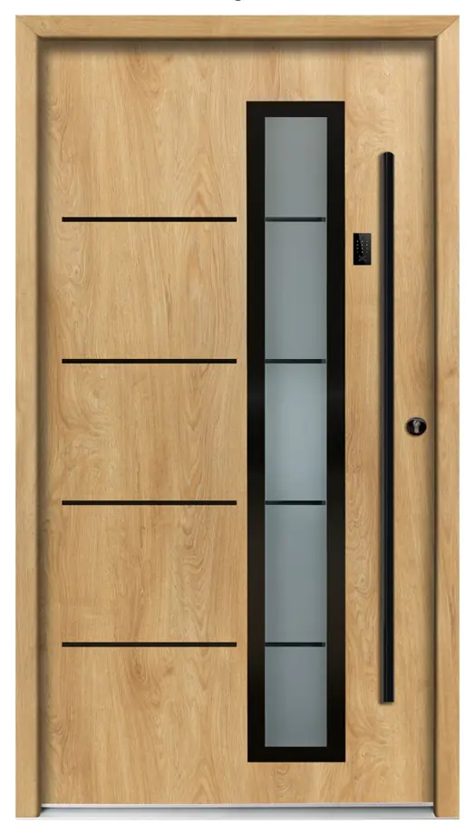 Splendoor Haustür Passivedoor Premium B06 Aluminium/Stahl Eiche BlackDesign DIN rechts 98 x 208 cm mit Tastatur & Fingerscan