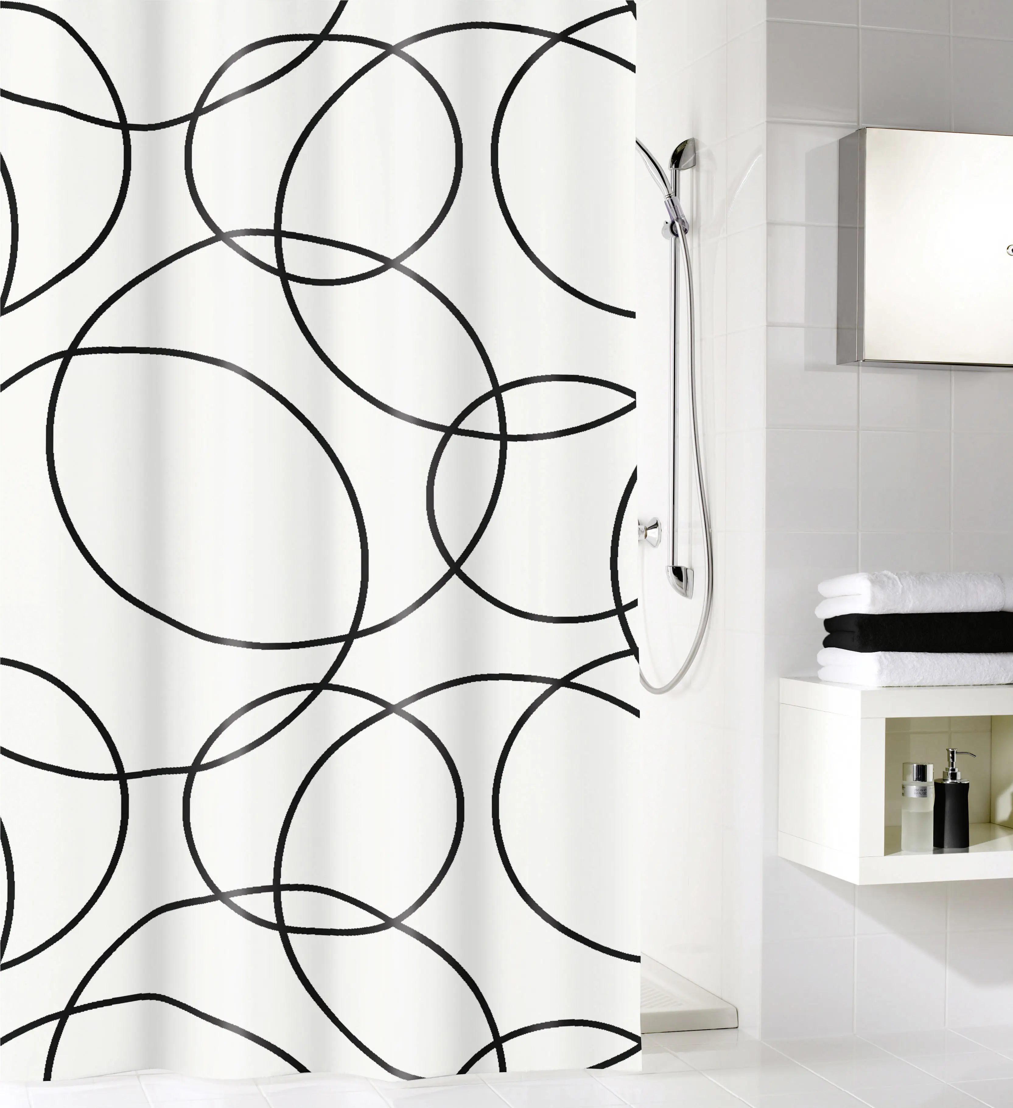 Kleine Wolke Duschvorhang Rings schwarz-weiß, 180 x 200 cm