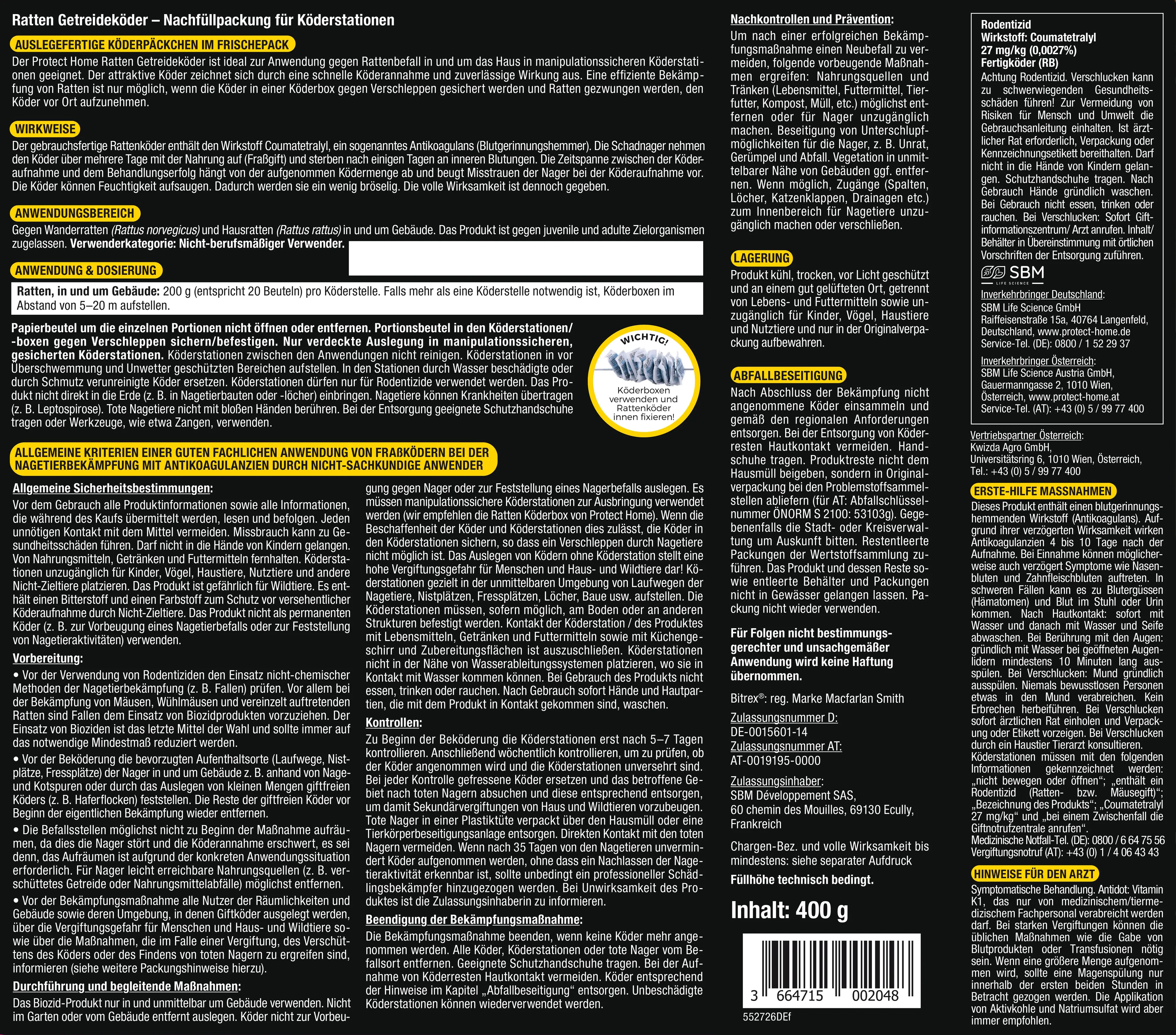 Protect Home Rodicum Ratten Getreideköder 400 g