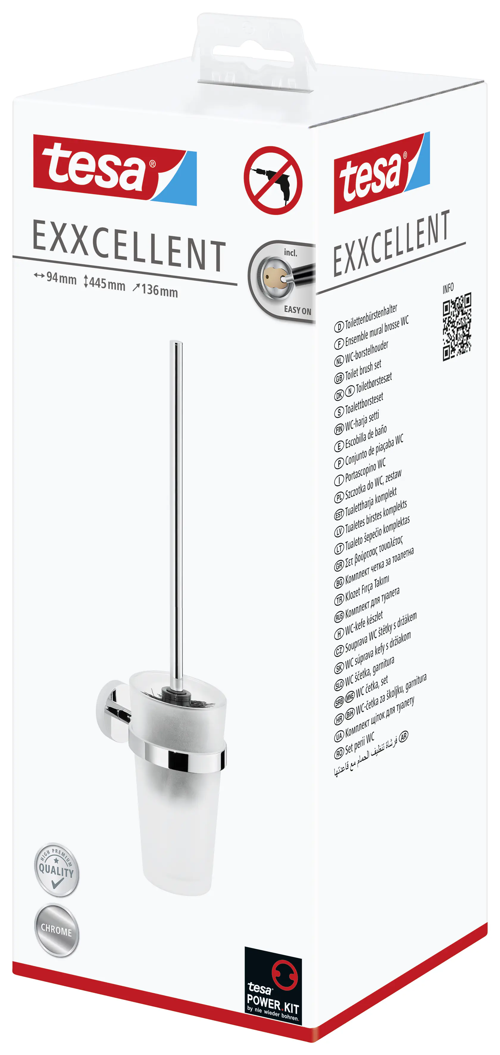 tesa WC-Bürstengarnitur Exxcellent Metall und Milchglas, chrom/weiß