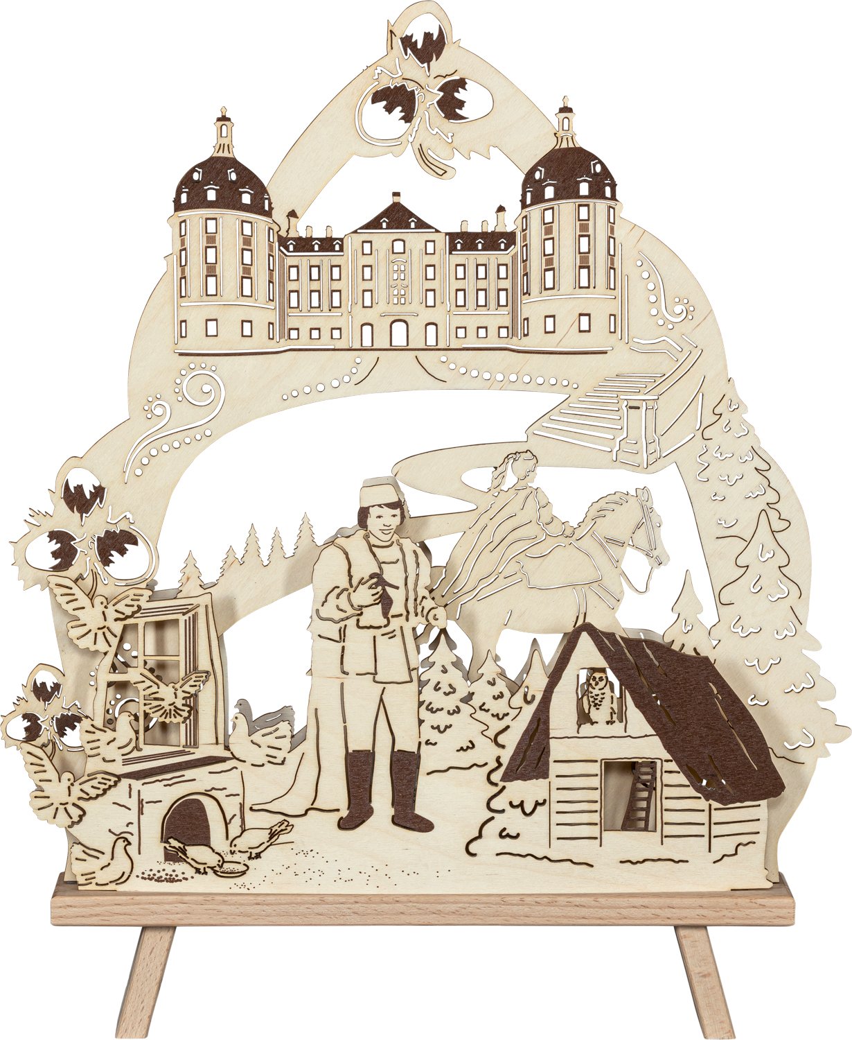 Saico LED-Dekoleuchte Drei Haselnüsse für Aschenbrödel Holz 41 cm warmweiß natur