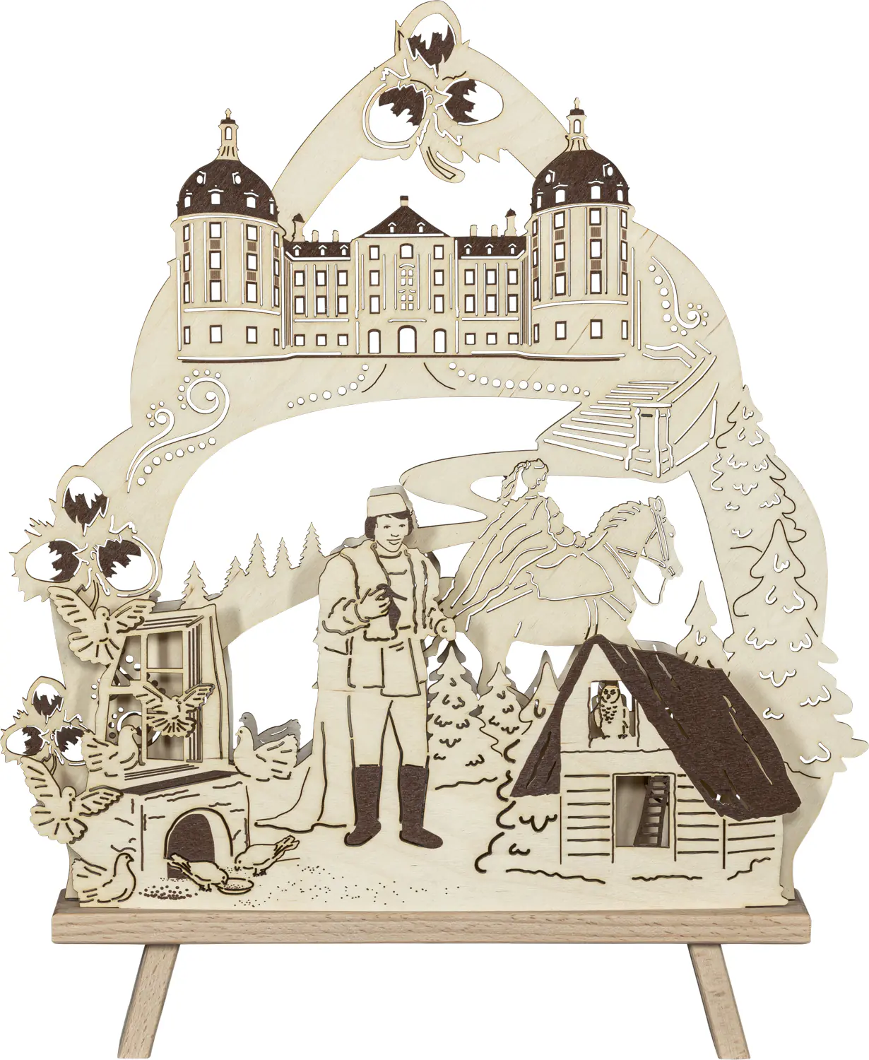 Saico LED-Dekoleuchte Drei Haselnüsse für Aschenbrödel Holz 41 cm warmweiß natur