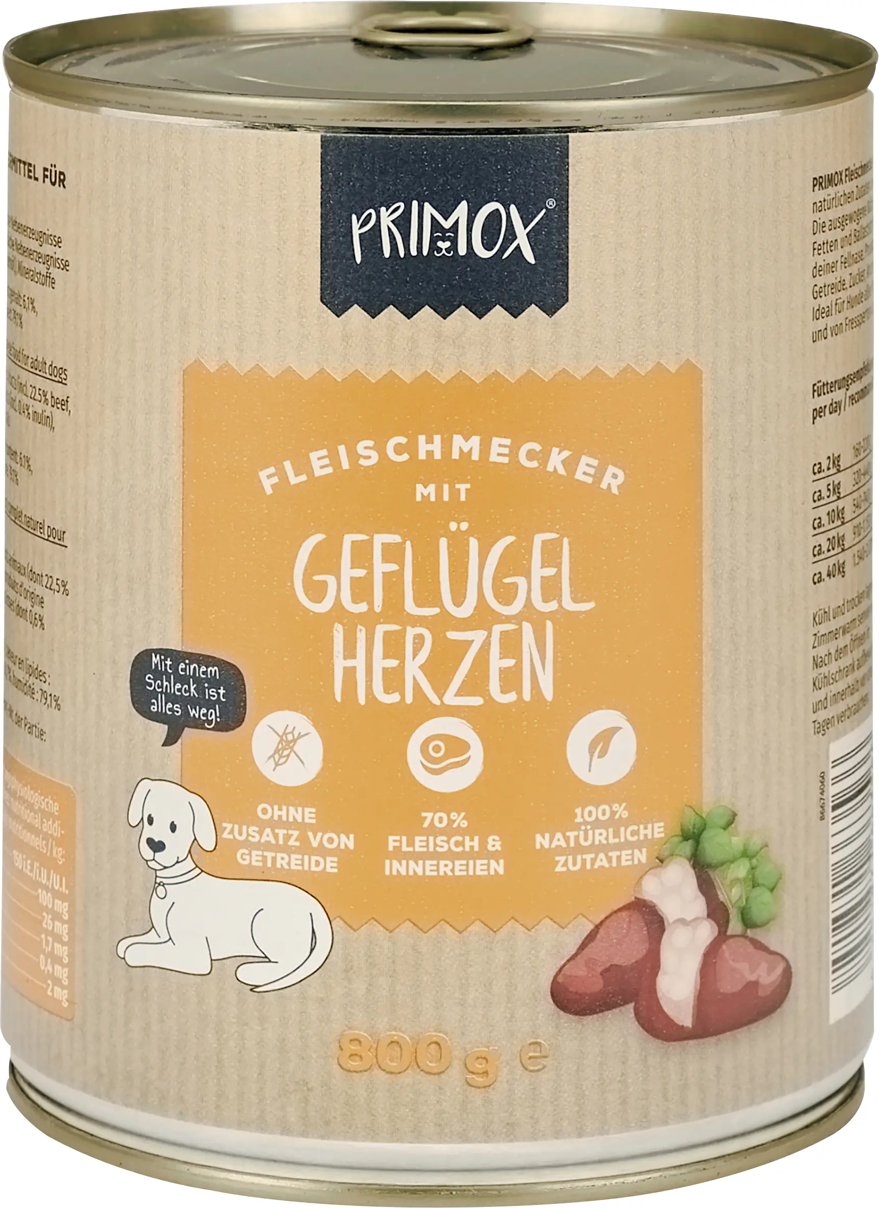 Primox Hundenassfutter Adult getreidefrei 800 g Geflügelherzen