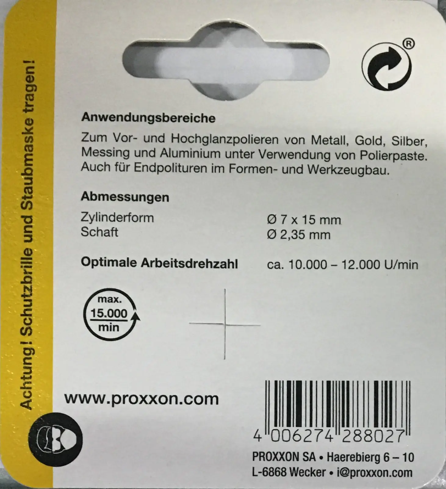 Proxxon Micromot Filzpolierstift Zylinder 7 x 15 mm