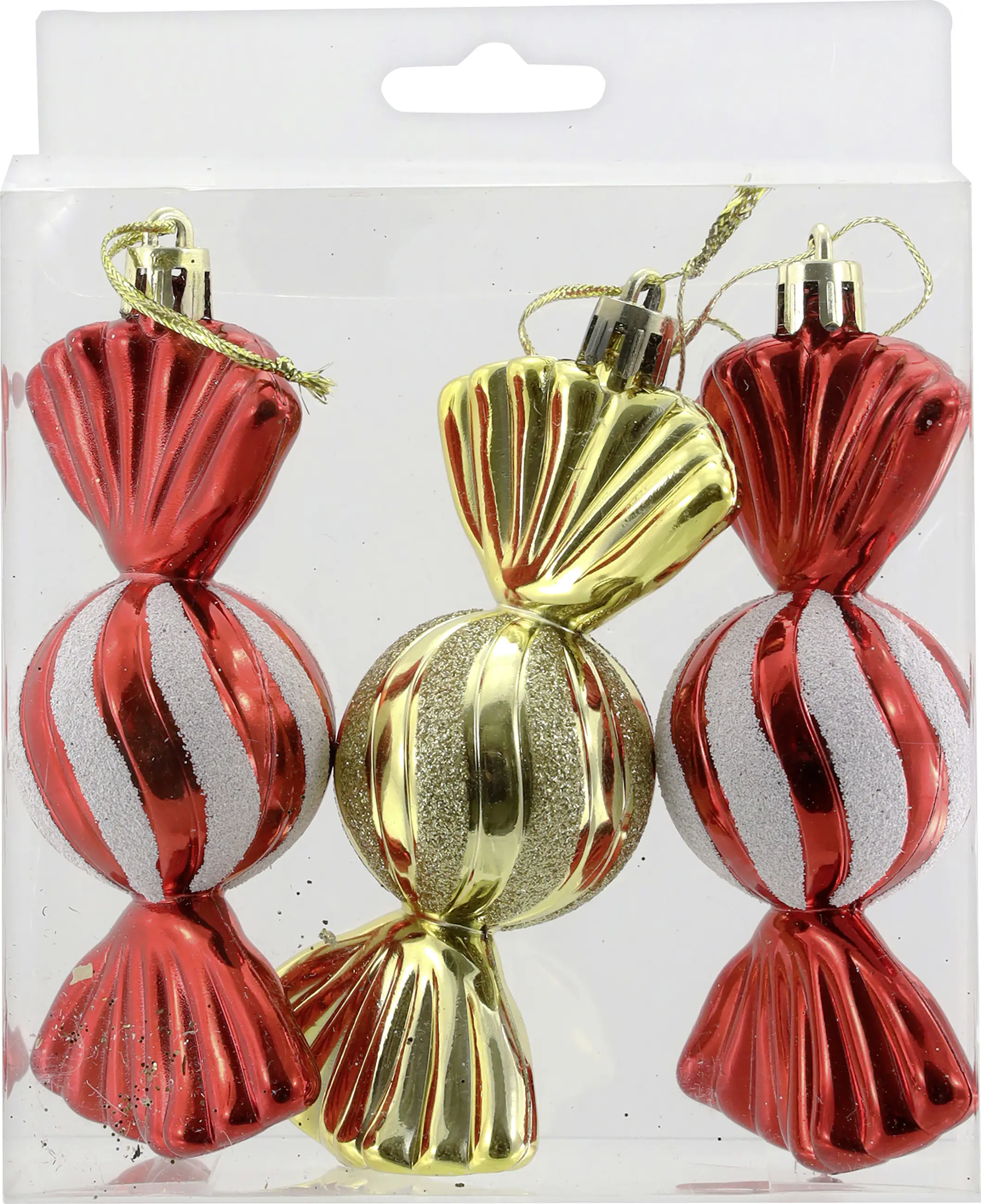 Dekohänger Weihnachtsbonbons Kunststoff rot gold 10 x 5 cm 3 Stück