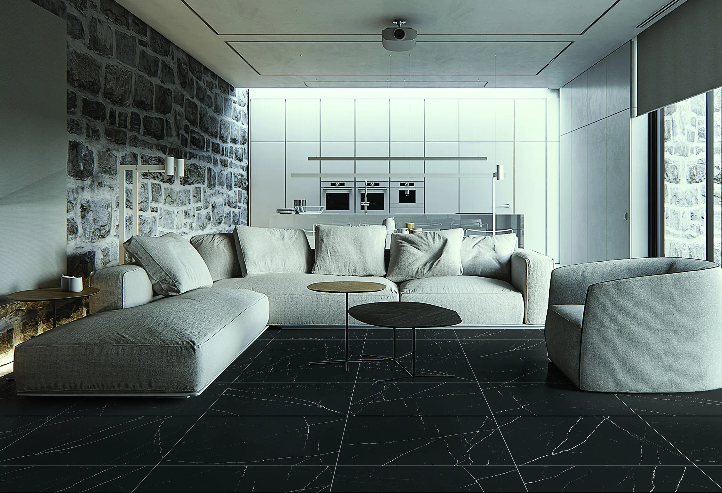 Bodenfliese Feinsteinzeug Rud Black 60 x 120 cm schwarz