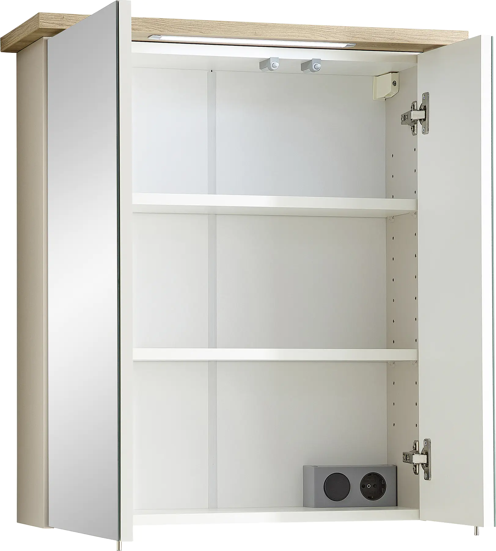 Pelipal Spiegelschrank Quickset 84-I LED-Kranzbeleuchtung Kaschmir/Riviera Eiche 60 cm