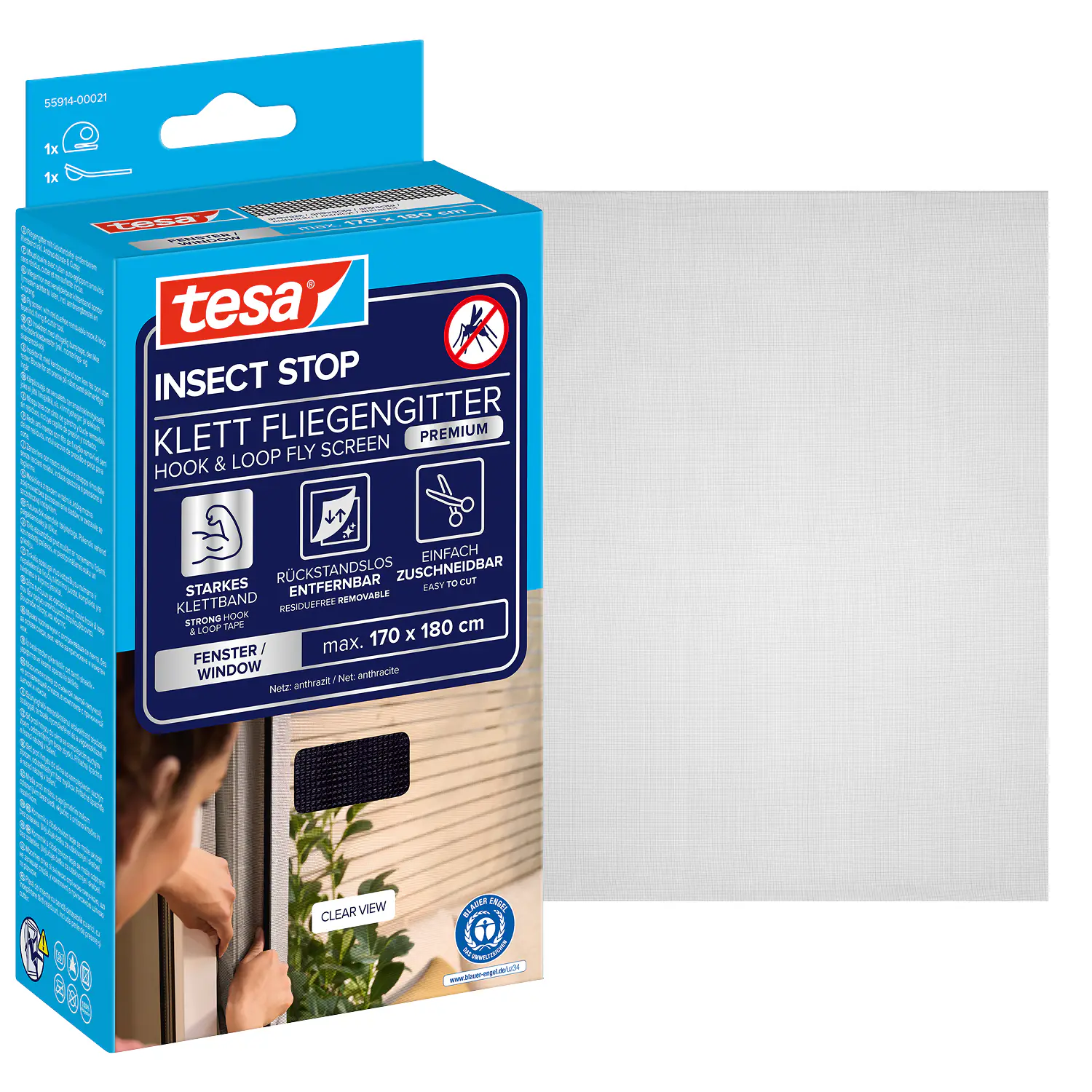 tesa Fliegenschutz-Fenster COMFORT 170 x 180 cm - anthrazit