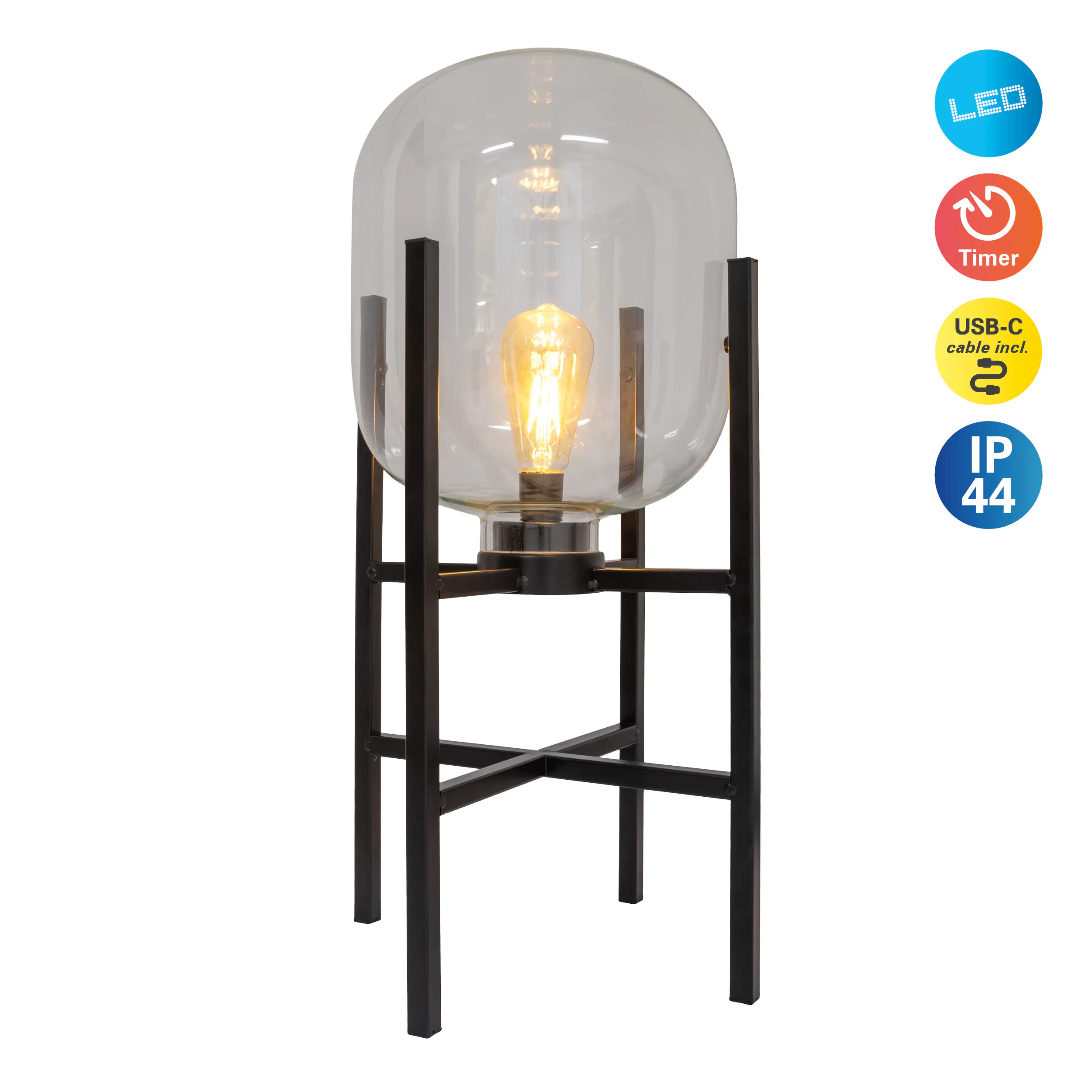 Näve Akku-Außenleuchte Lora 58 cm schwarz/transparent warmweiß