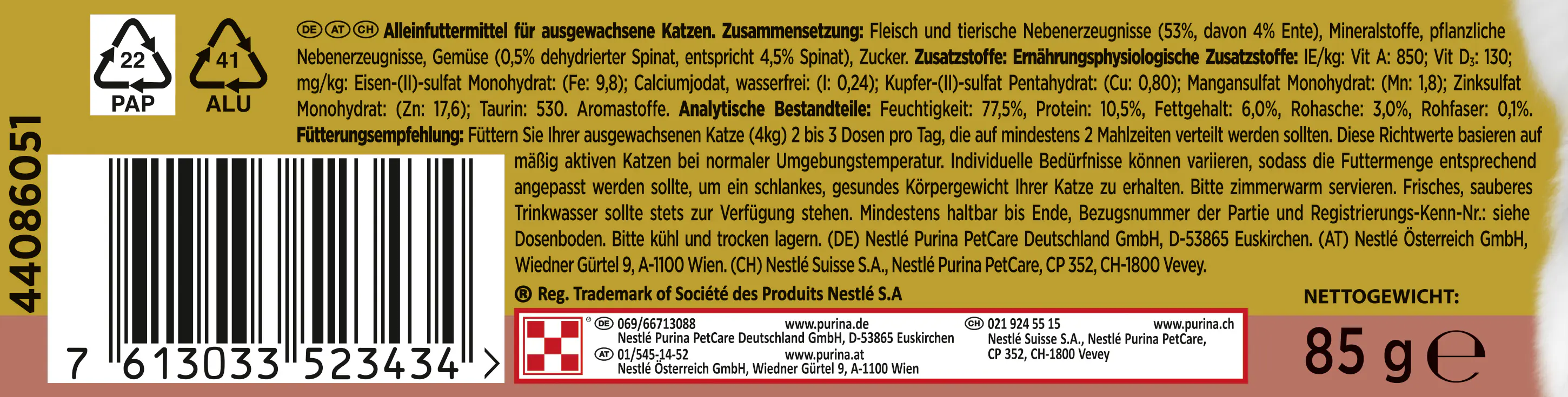 Gourmet Gold Feine Pastete mit Gemüse Ente und Spinat 85 g