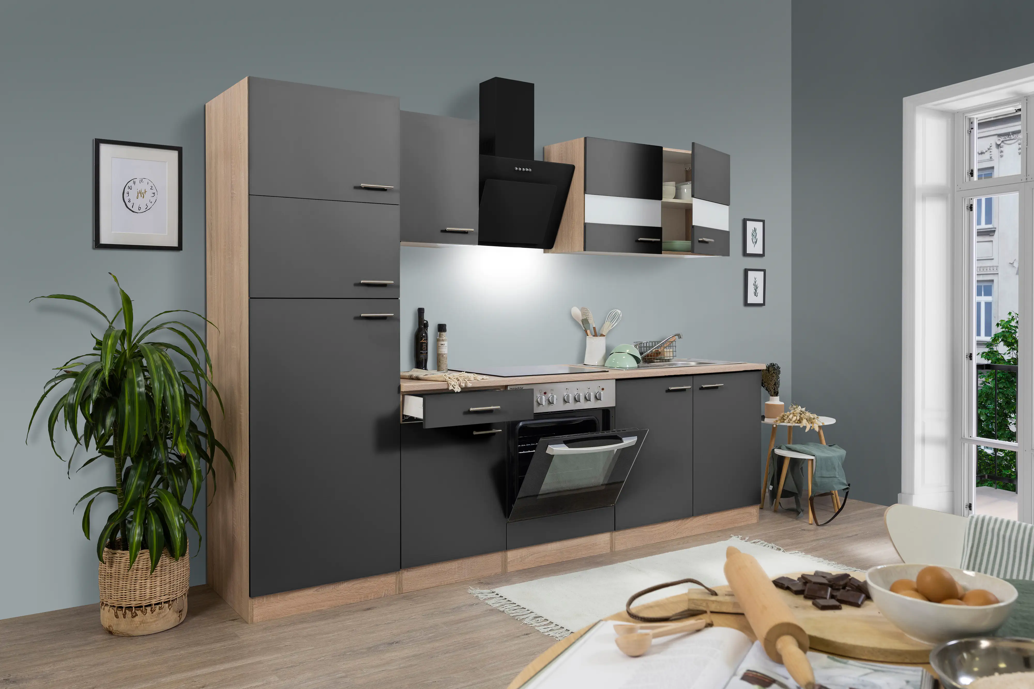 4260407699221_2825827 Respekta Economy Küchenblock 270 cm grau, Eiche Sonoma, KB270ESGCGKE