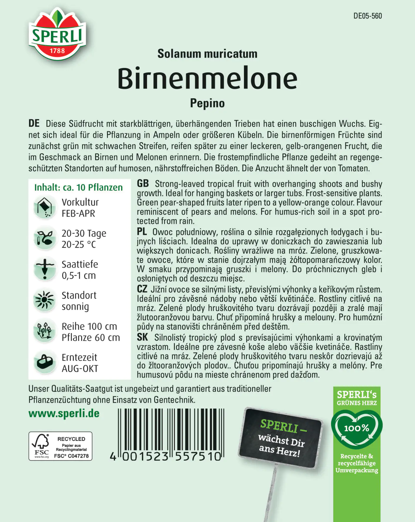 Sperli Birnenmelone Pepino Sperli Birnenmelone Pepino