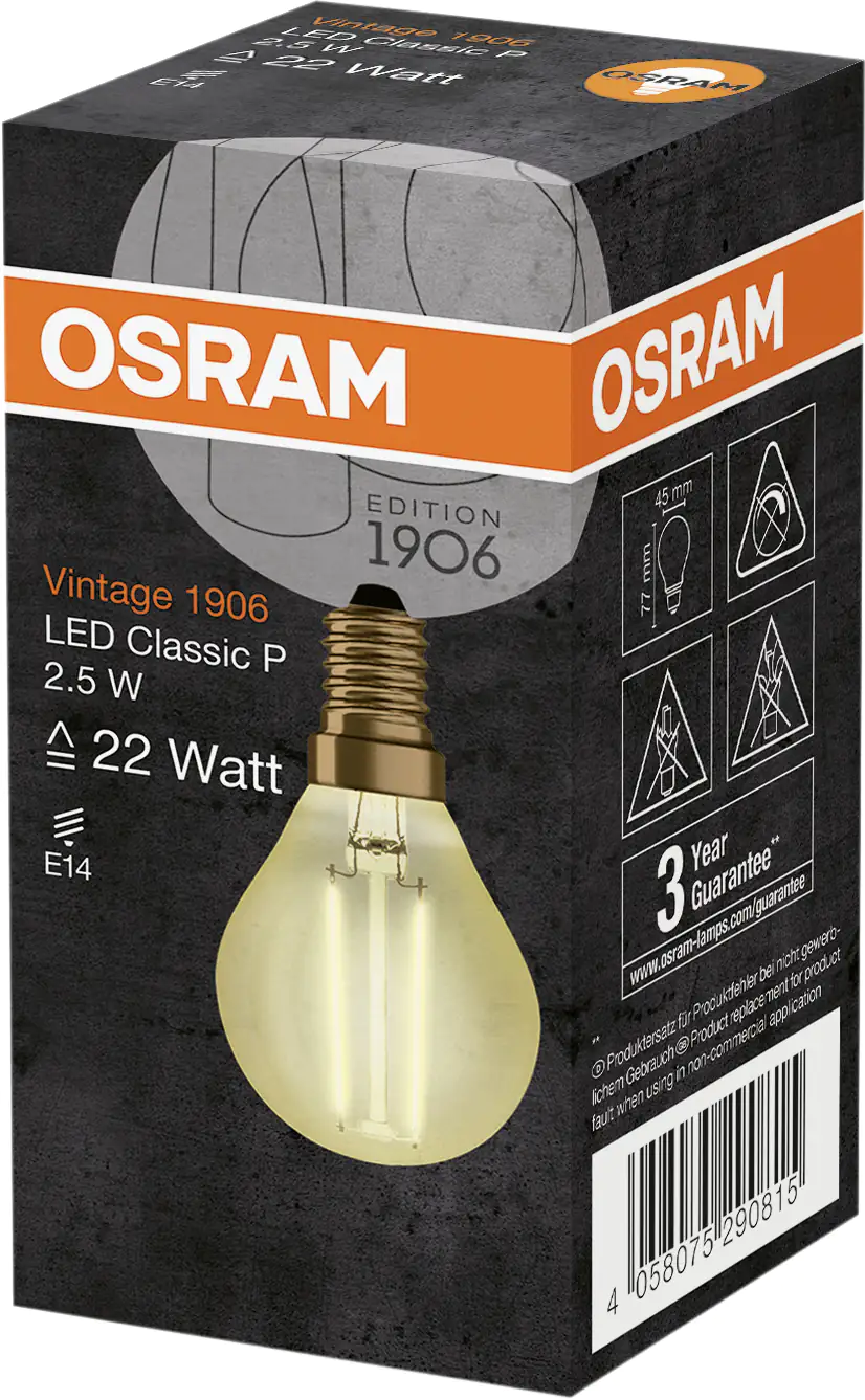 Osram LED Leuchtmittel Vintage 1906 Clas P 22 E14 2,5W warmweiß, amber