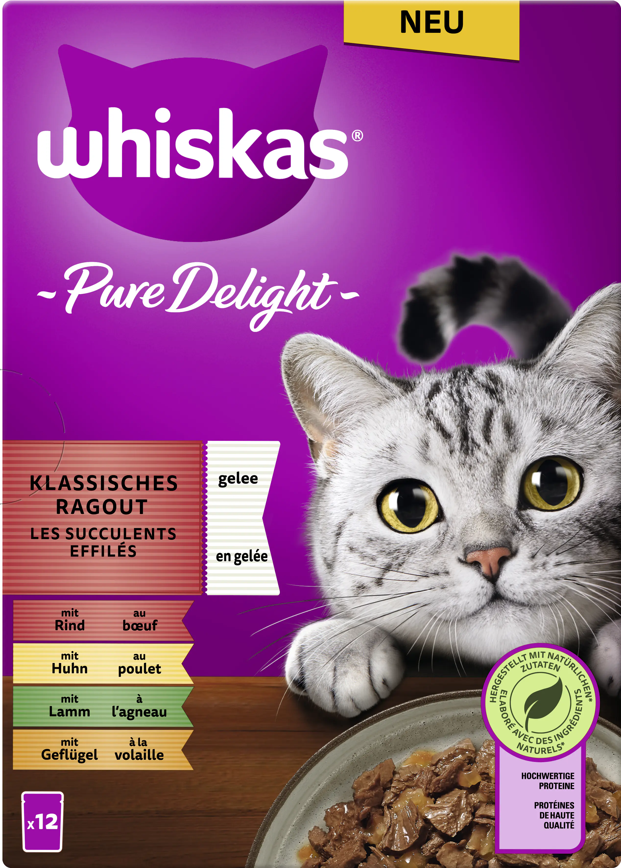 Whiskas Multipack Pure Delight Klassisches Ragout Katzenfutter 12 x 85 g