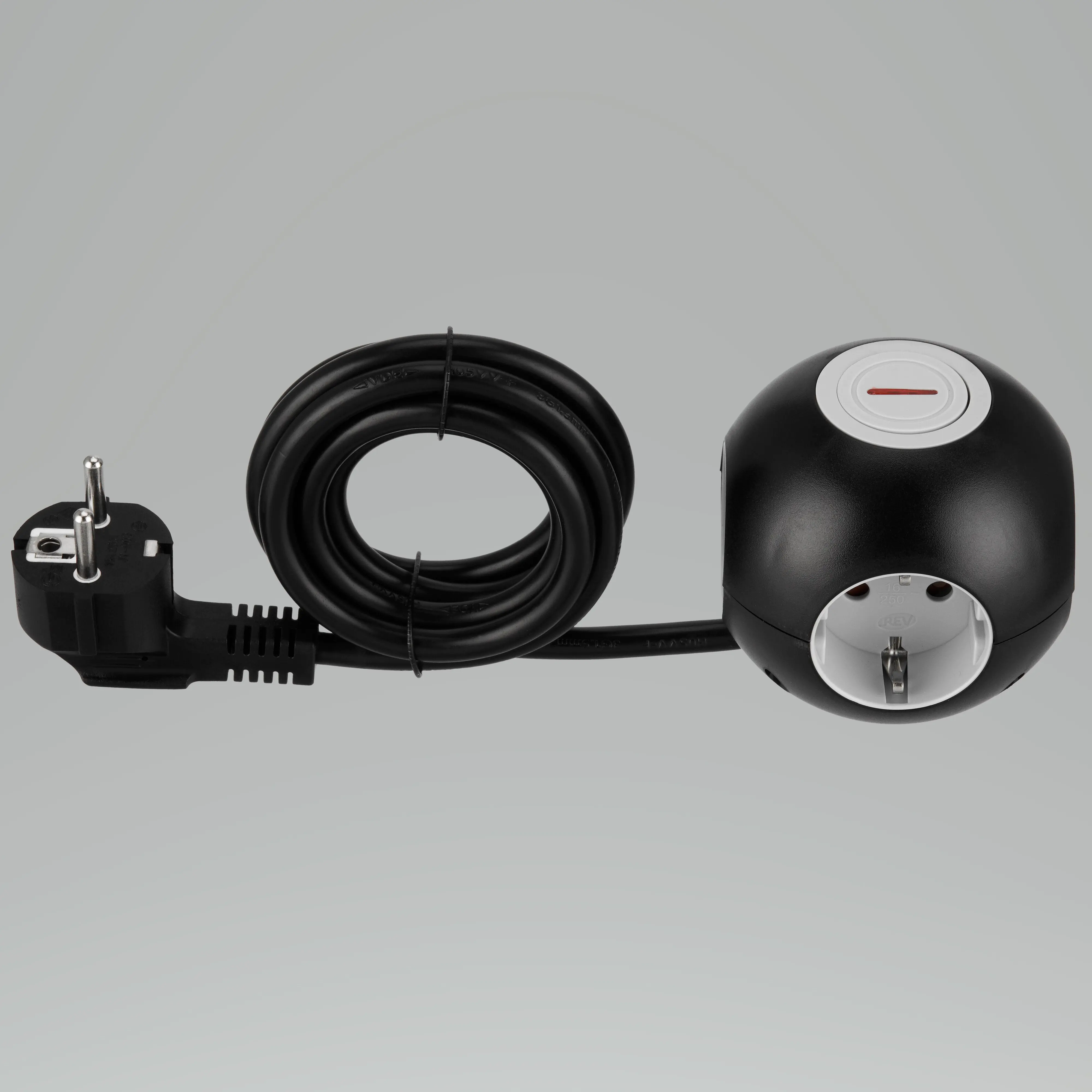 REV Steckdosenwürfel Powerglobe 4-fach mit Schalter schwarz-grau