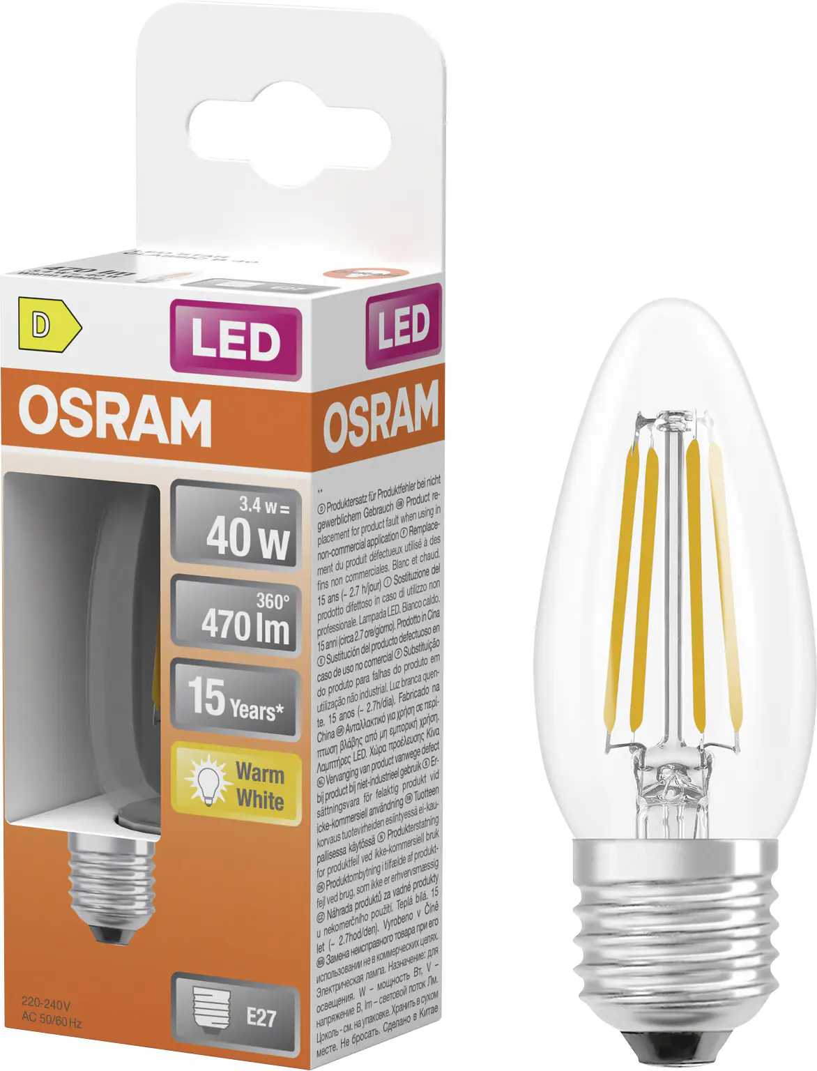 Osram LED Leuchtmittel E27 Star Classic 3,4W klar warmweiß Osram LED Leuchtmittel E27 Star Classic 3,4W klar warmweiß