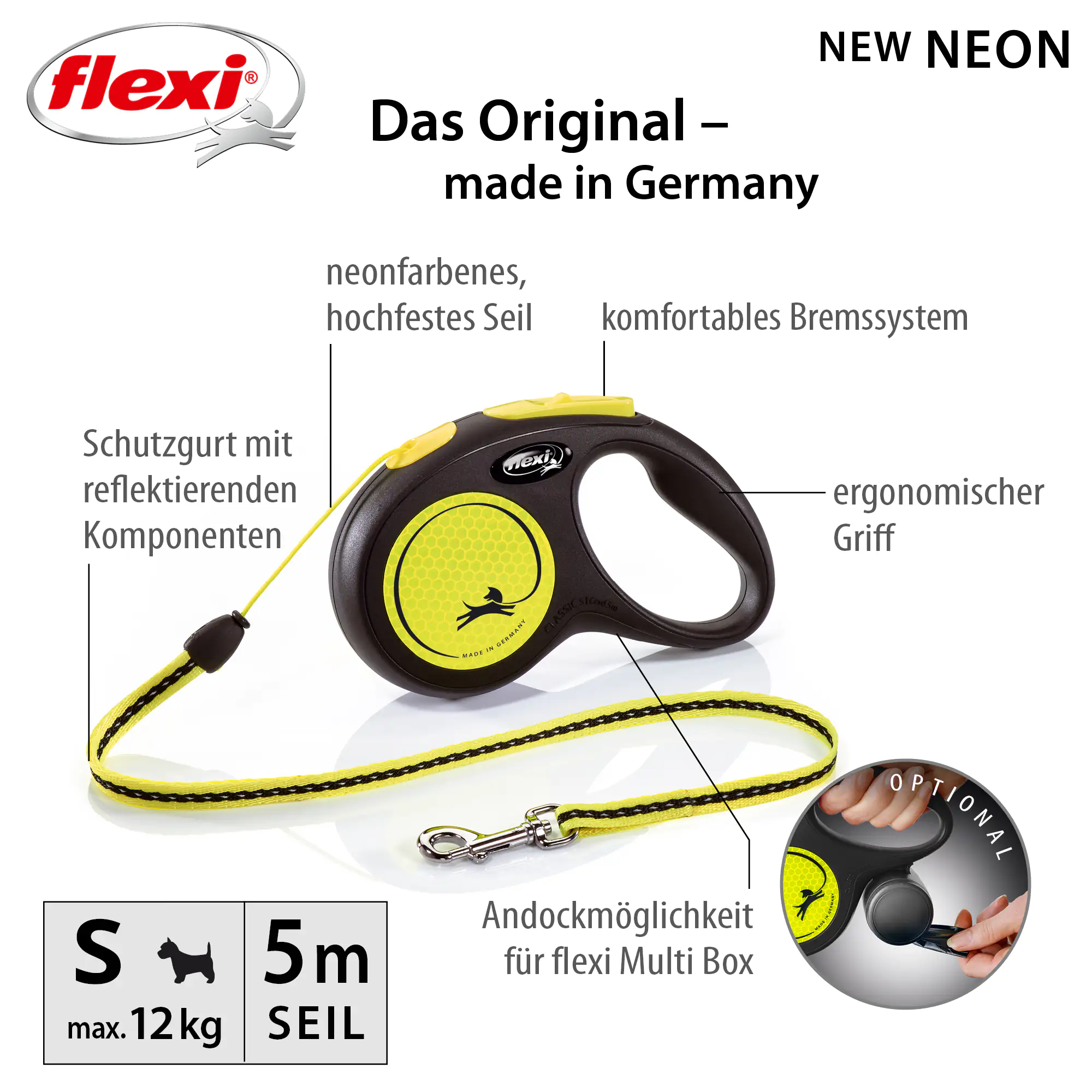 Flexi Hundeleine New Classic S neongelb, Seil