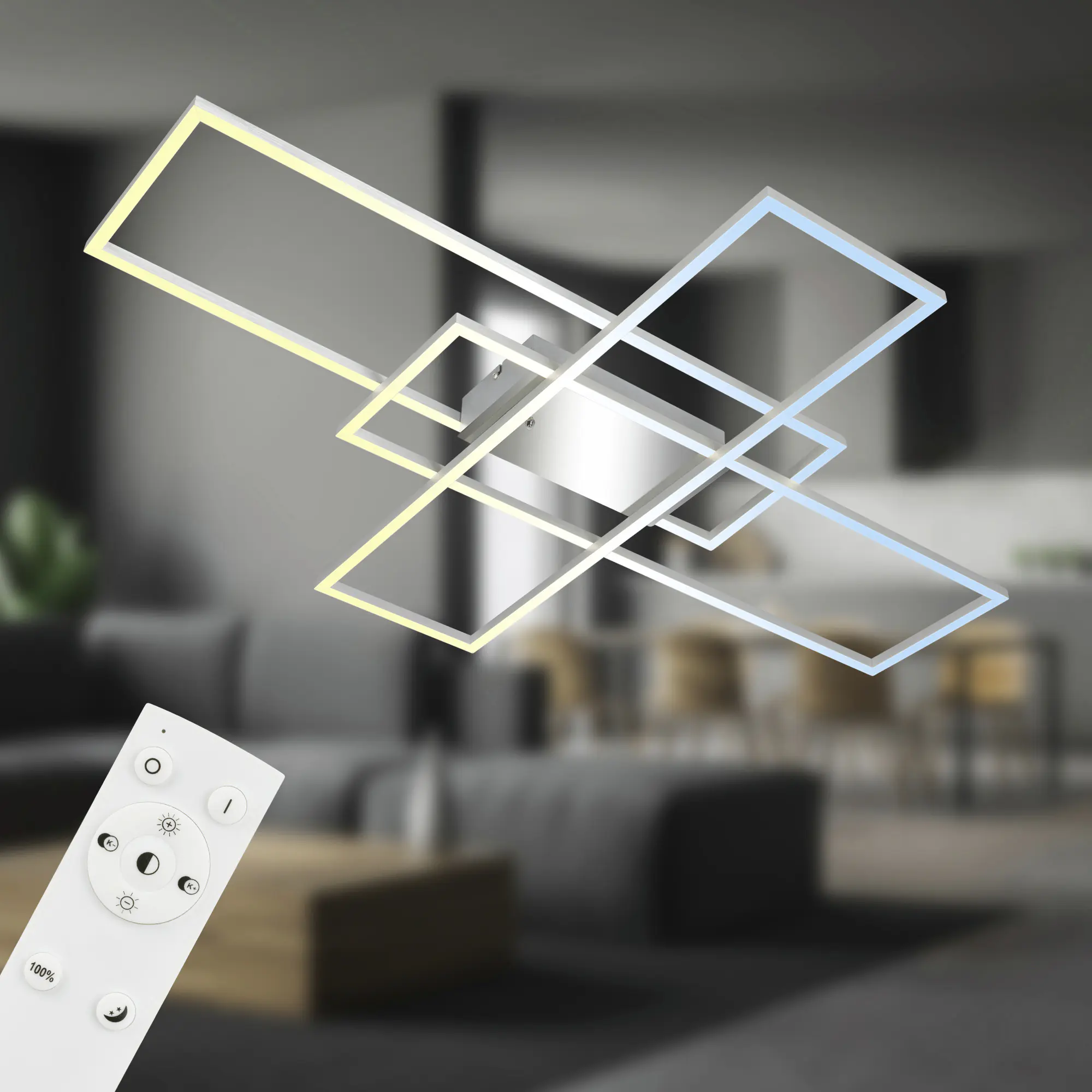 Briloner LED-Deckenleuchte Roami 104 x 71 cm chrom-aluminium CCT dimmbar
