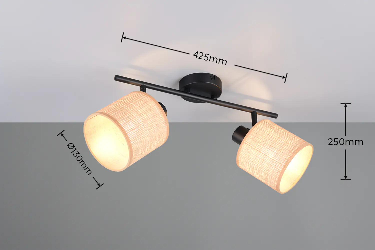 Trio Deckenstrahler 2er Spot Aimee 42,5 cm schwarz matt/natur
