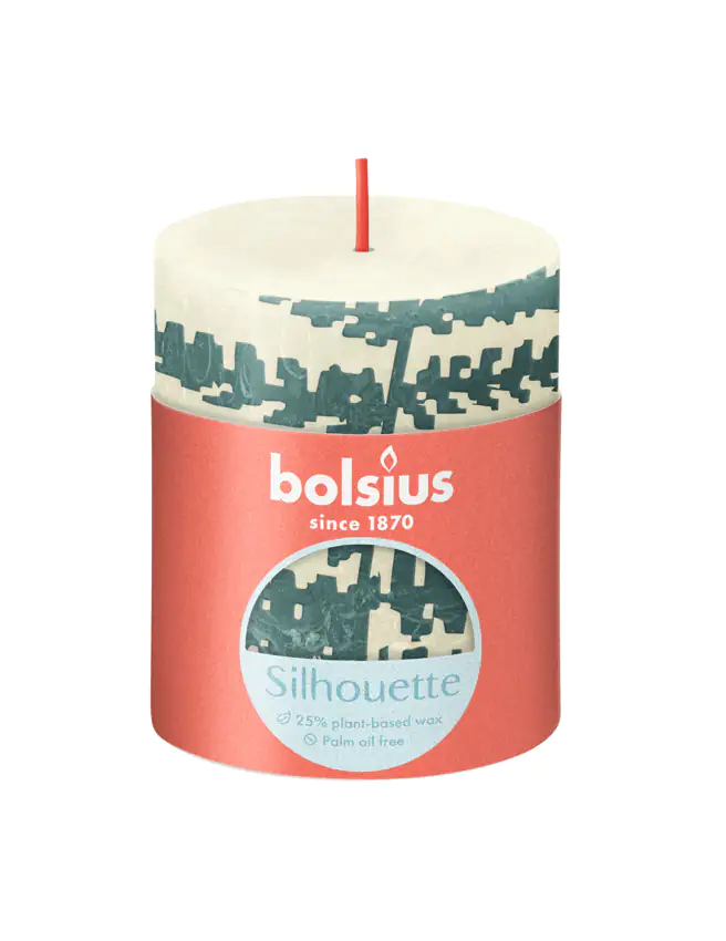 Bolsius Rustik Stumpenkerze Silhouette Weiche Perle + Farn 8 cm
