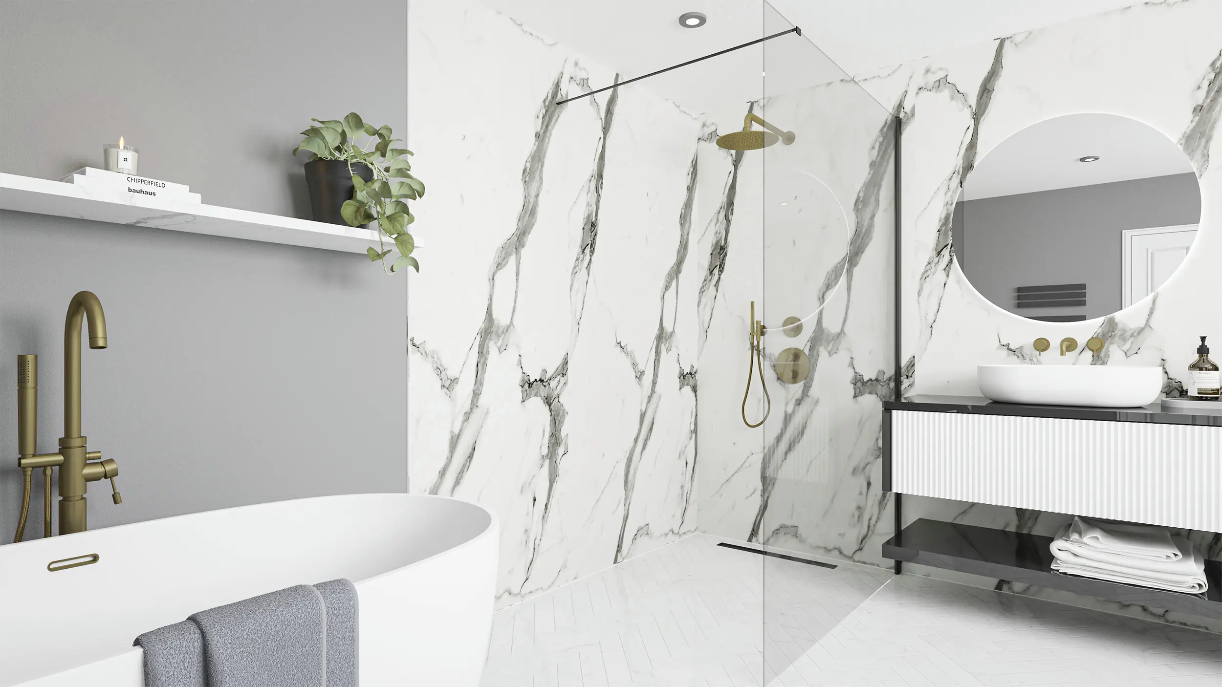 Wetwall Elite Duschrückwand Calacatta Statuario 60 x 260 cm mit Nut & Feder