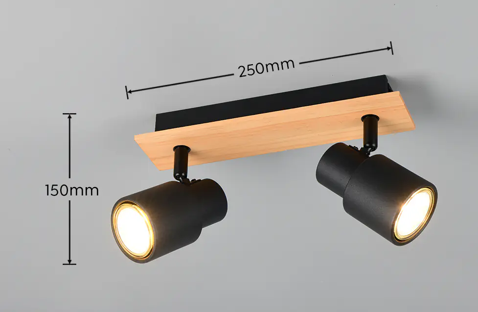 Trio LED-Deckenstrahler 2er Spot Pierre 15 x 31 cm schwarz matt/natur