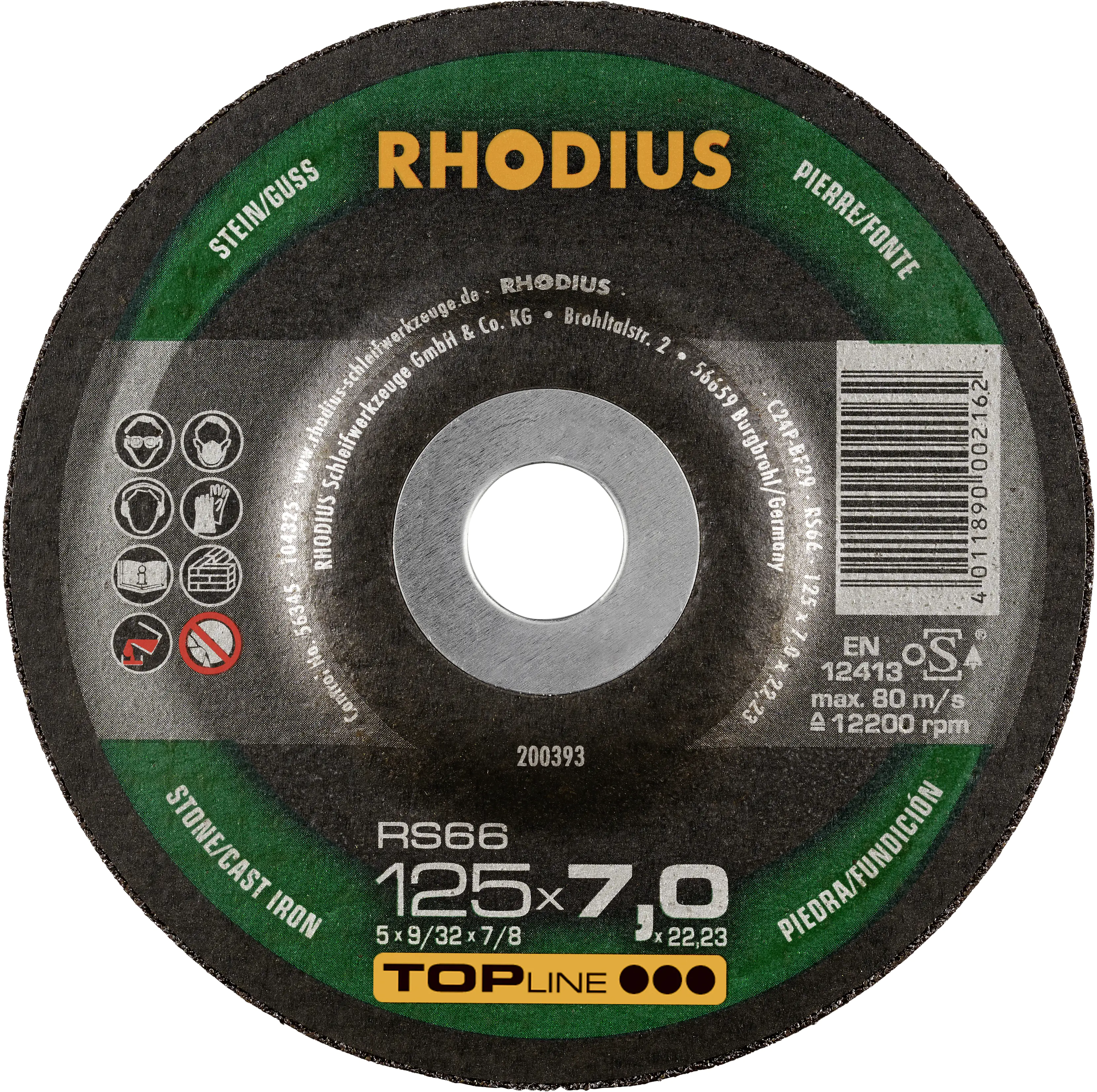 Rhodius Schruppscheibe RS66 Stein Ø 125 mm Bohrung 22,23 mm