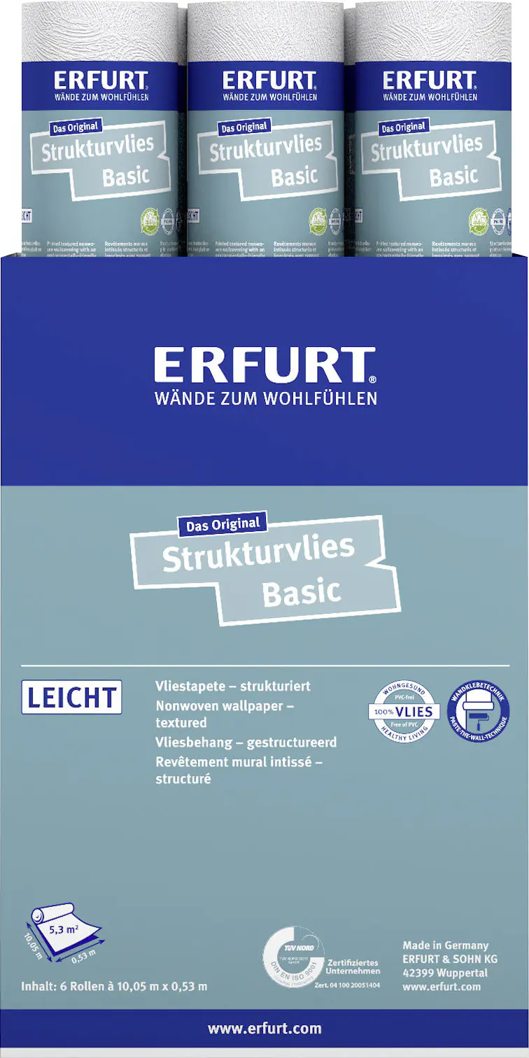 Erfurt Vliestapete Basic 404 weiß 10,05 x 0,53 m Erfurt Vliestapete Basic 404 weiß 10,05 x 0,53 m