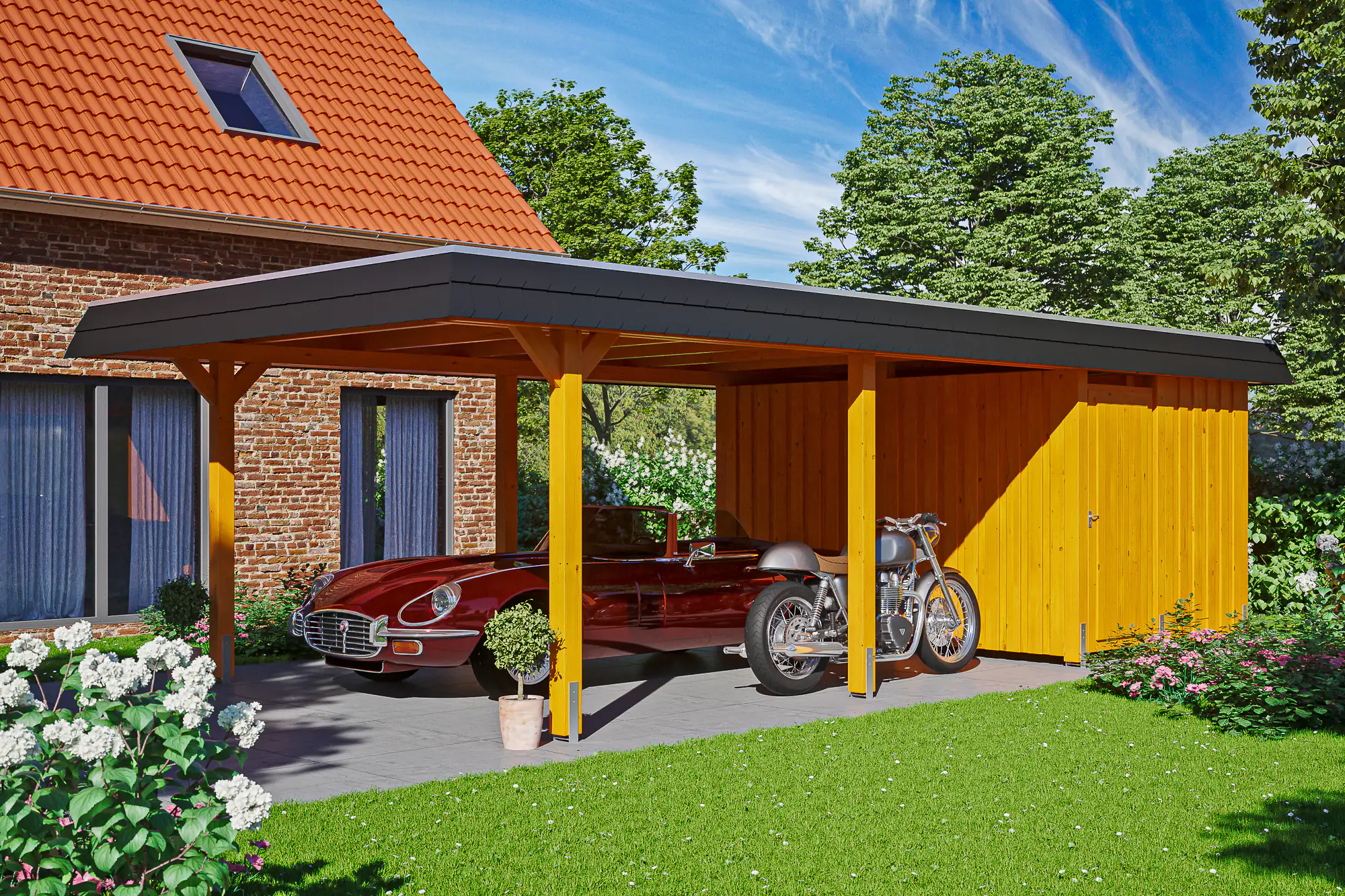 SKAN HOLZ Carport Wendland mit Abstellraum 409 x 870 cm mit Aluminiumdach