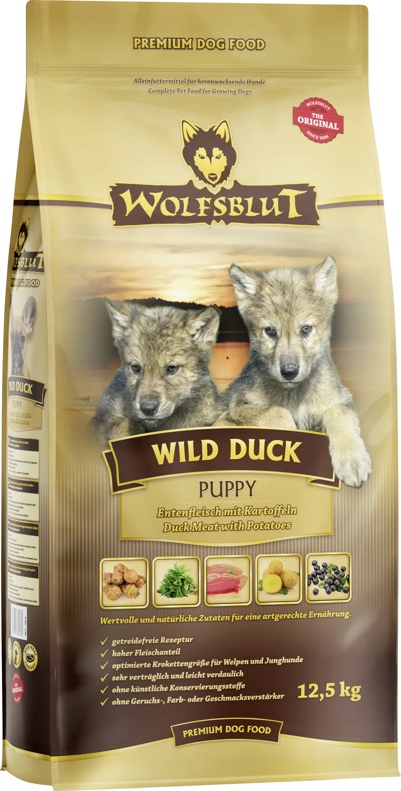 Wolfsblut Wild Duck Puppy Hundetrockenfutter Junior getreidefrei 12,5 kg Ente