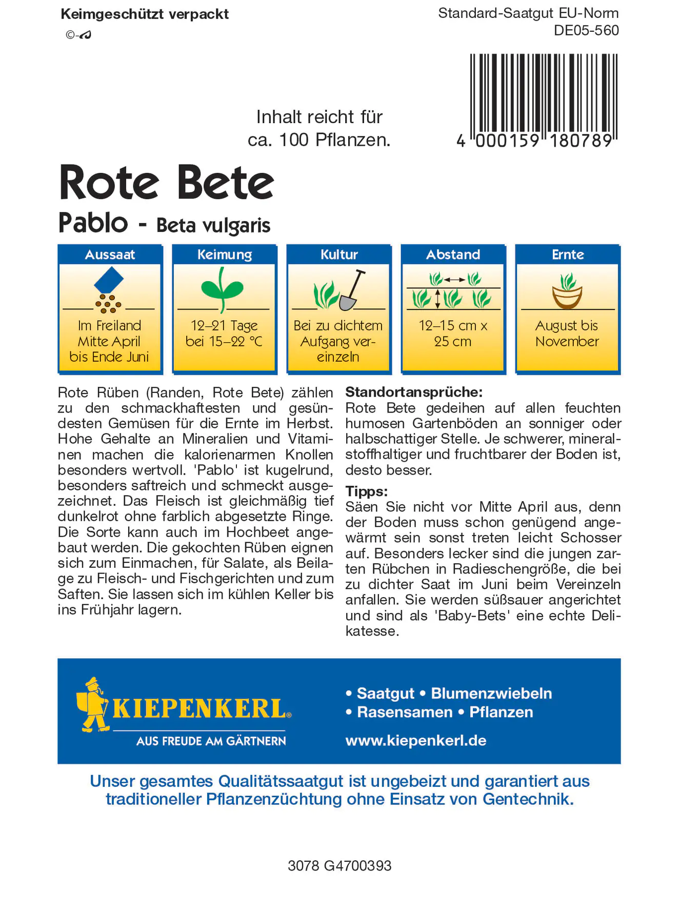 Kiepenkerl Rote Bete Pablo, F1