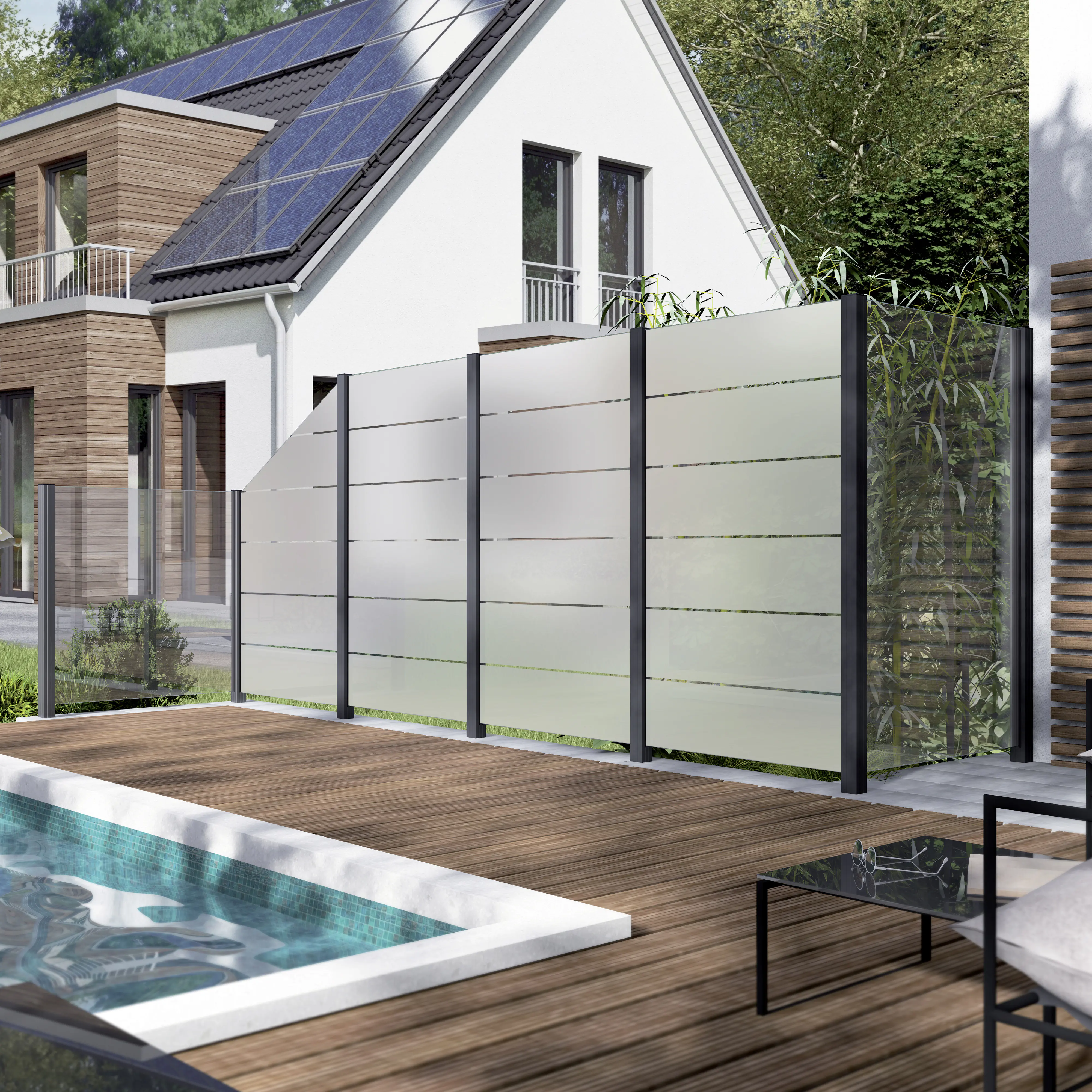 Ambiente Glaszaun Erweiterungsset Klarglas mit Siebdruck 187 x 55,7 cm anthrazit