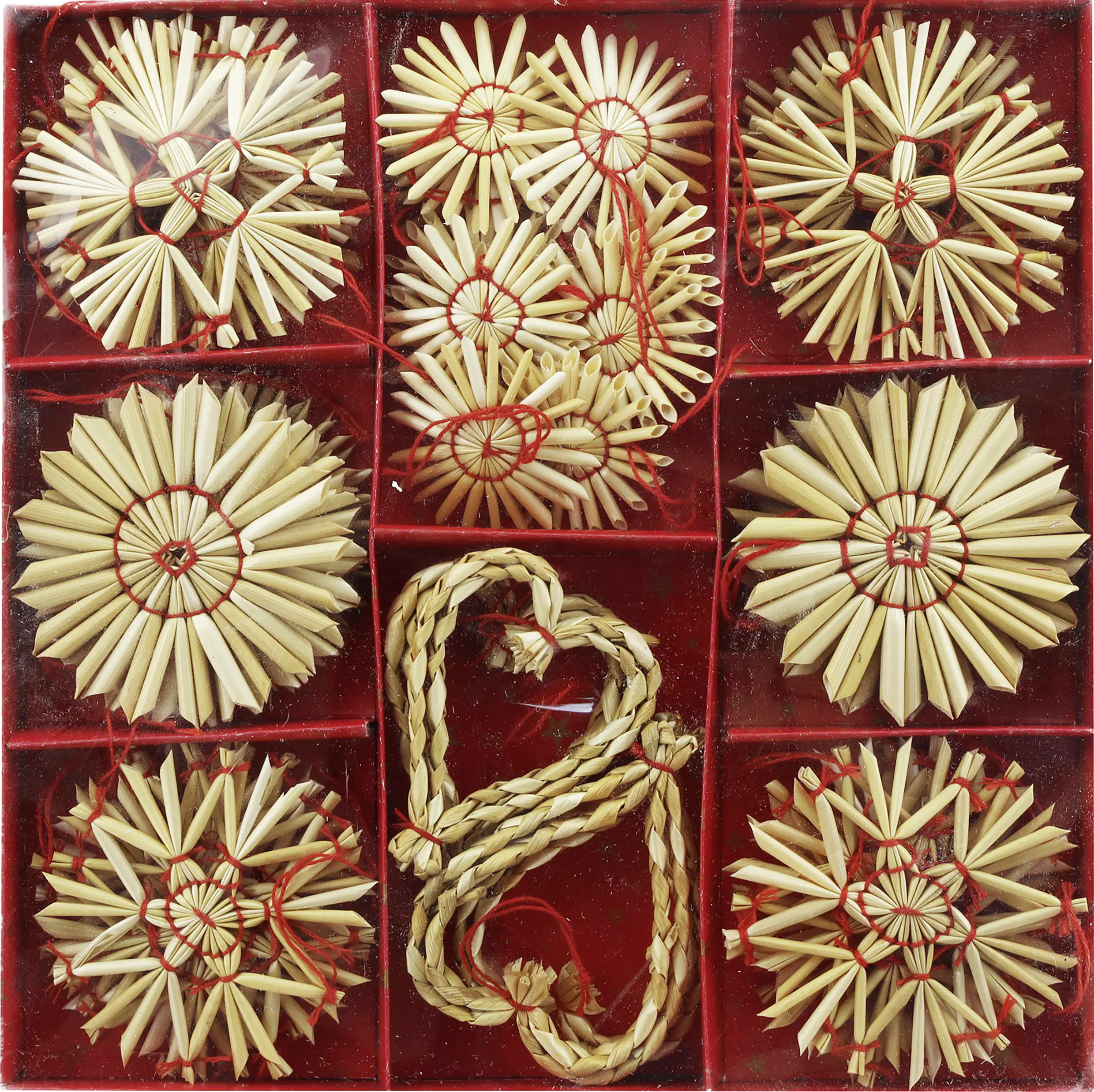 Weihnachtsdeko Strohornamente 4-6 cm strohfarben 44 Stück/5 Arten