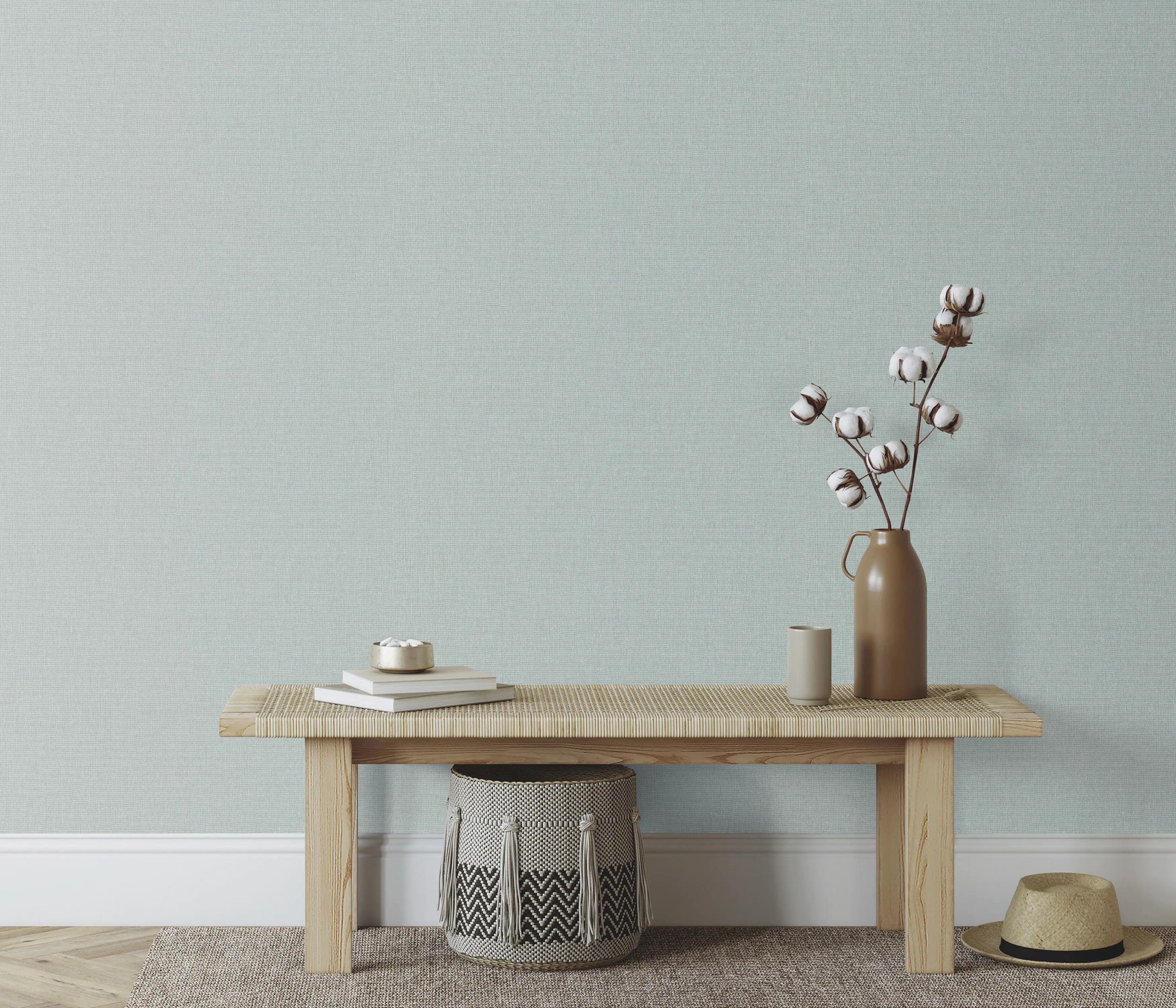 Rasch Rauhfaser-Vliestapete Martinique Uni Petrol hellgrün 10,05 x 0,53 m