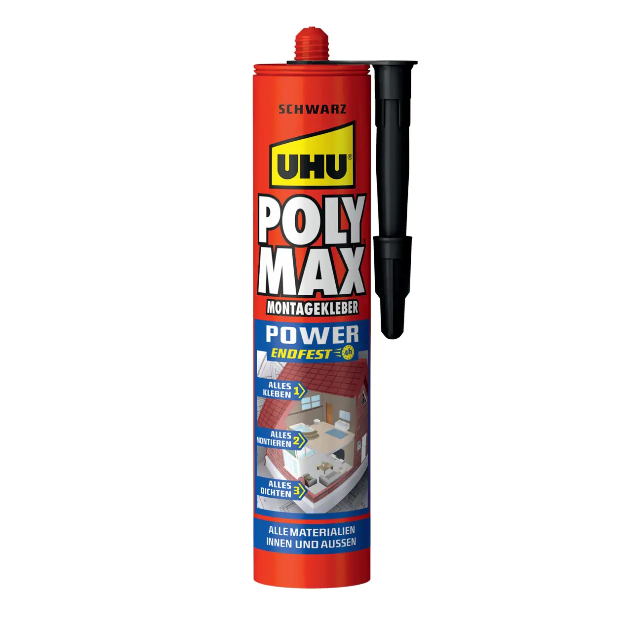 UHU Poly Max Montagekleber Power schwarz 425g schwarz, Kartusche, 425g