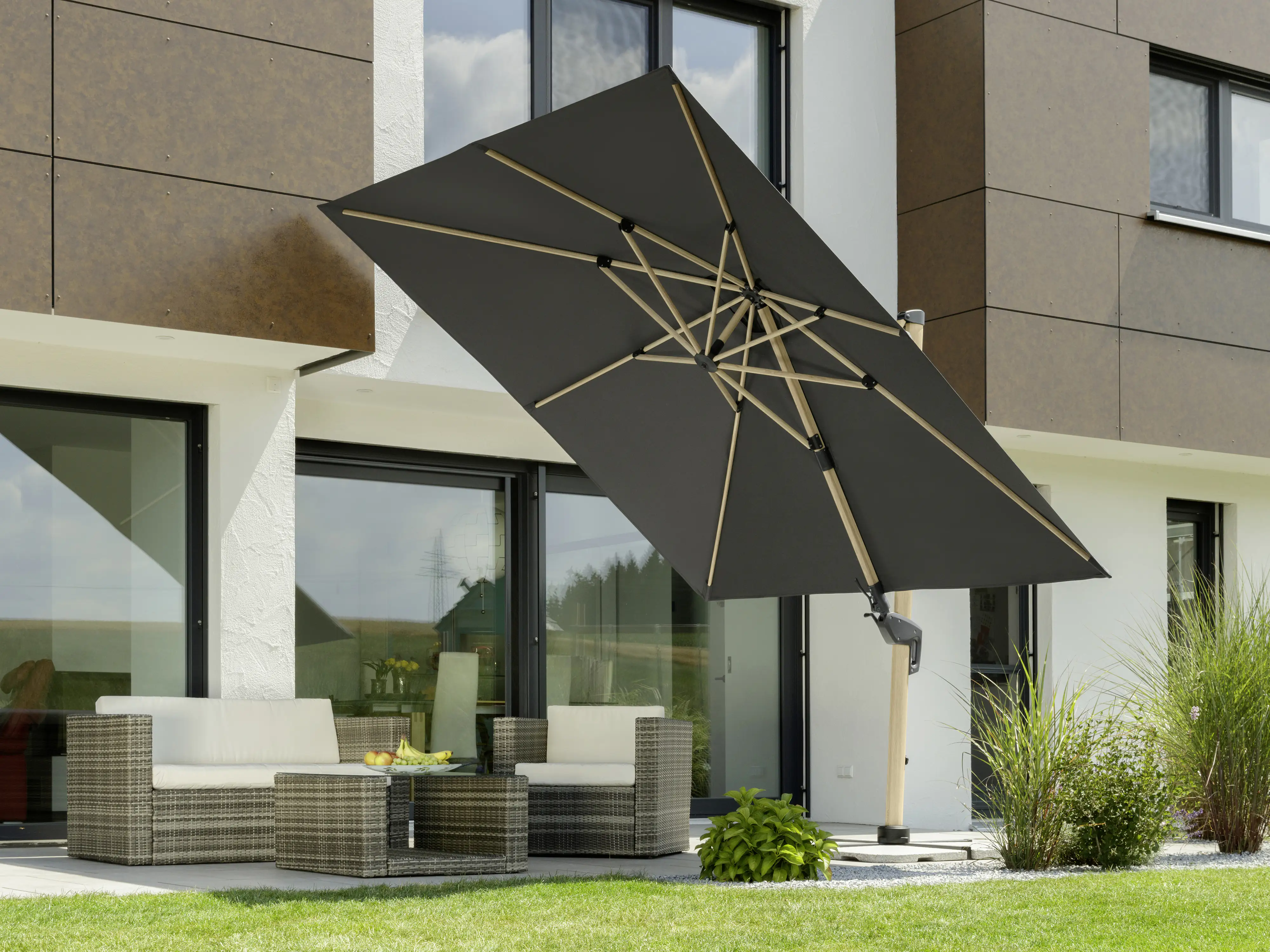 4000570729154_1802528 Schneider Sonnenschirm Rhodos Twist Woody anthrazit 300 x 300 cm