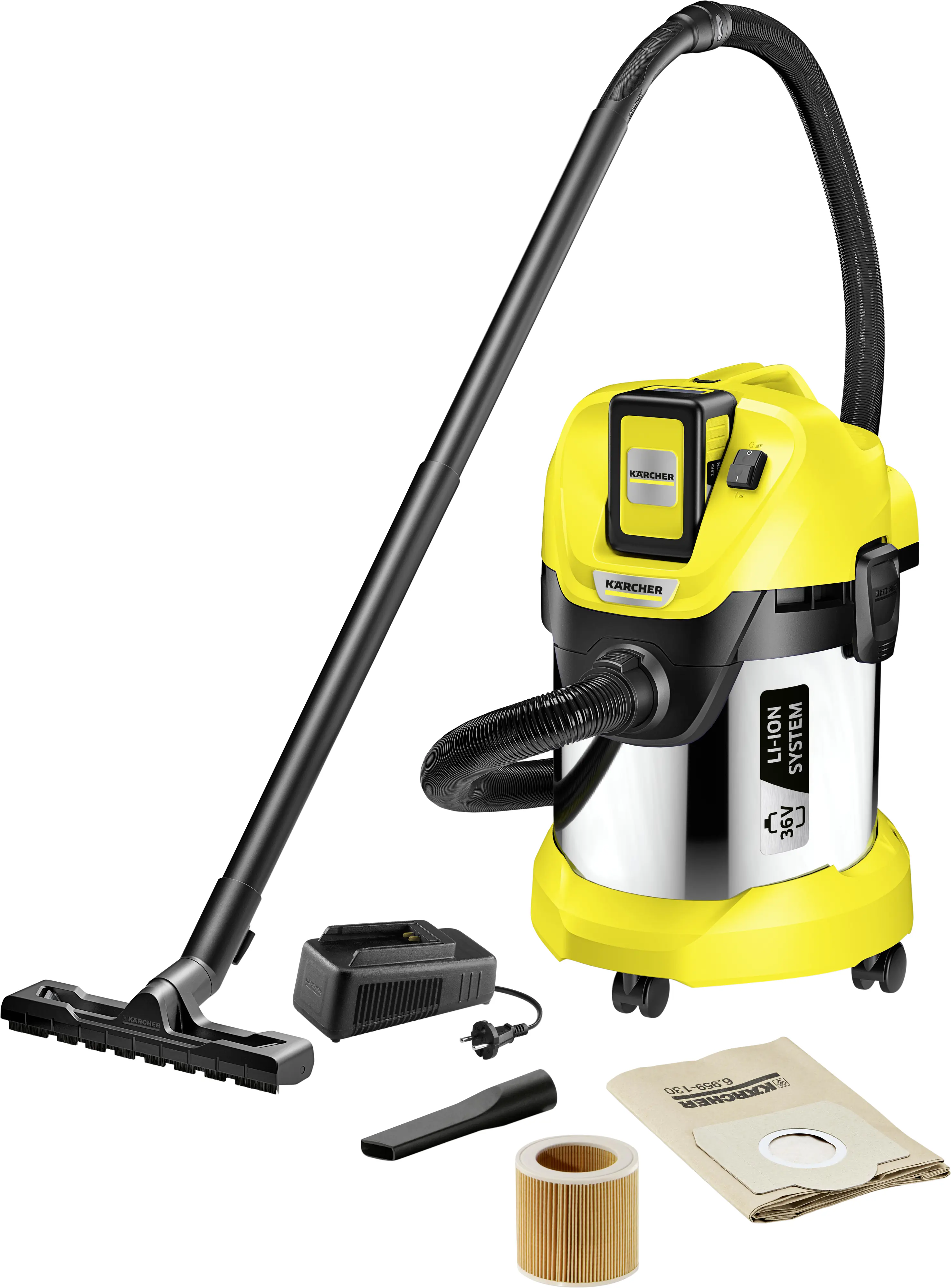 Kärcher Akku-Nass-Trockensauger WD 3 36 V 2,5 Ah 17 l, Edelstahl Kärcher Akku-Nass-Trockensauger WD 3 36 V 2,5 Ah 17 l, Edelstahl