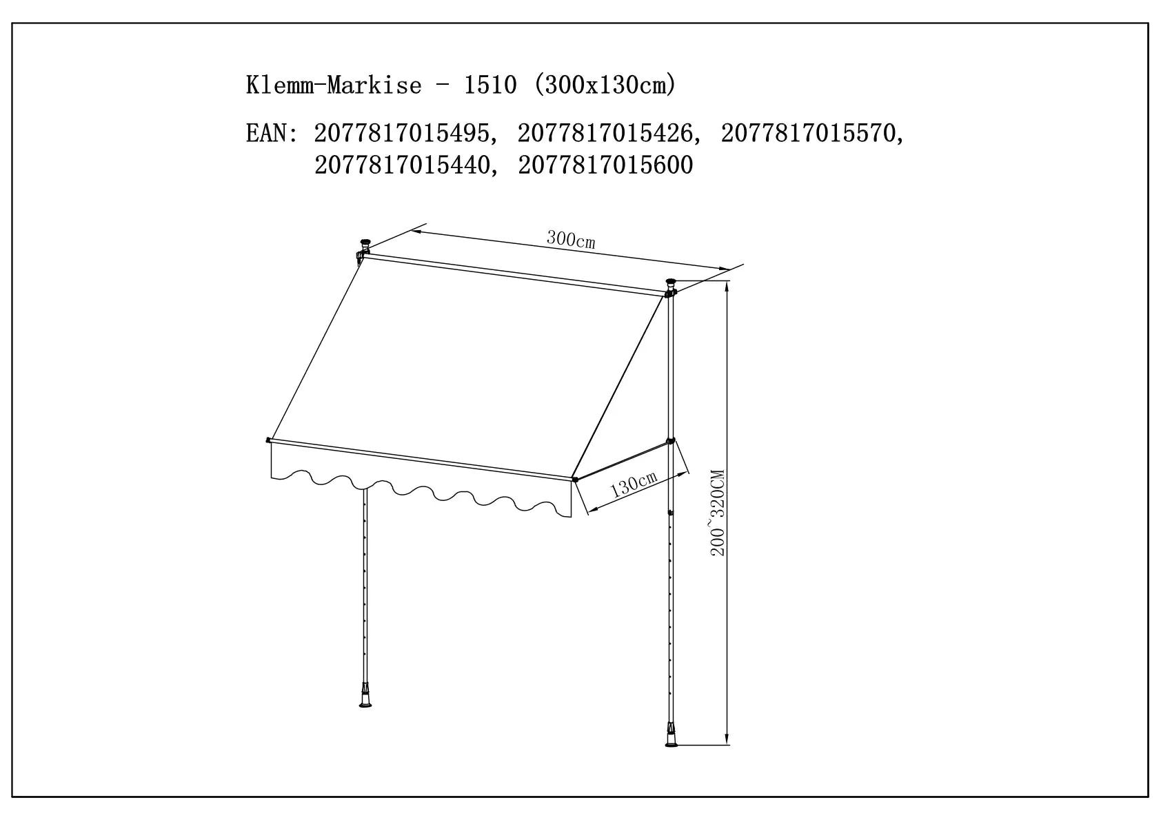 2077817015495_4 TrendLine Balkon-Markise 3 x 1,3 m grau