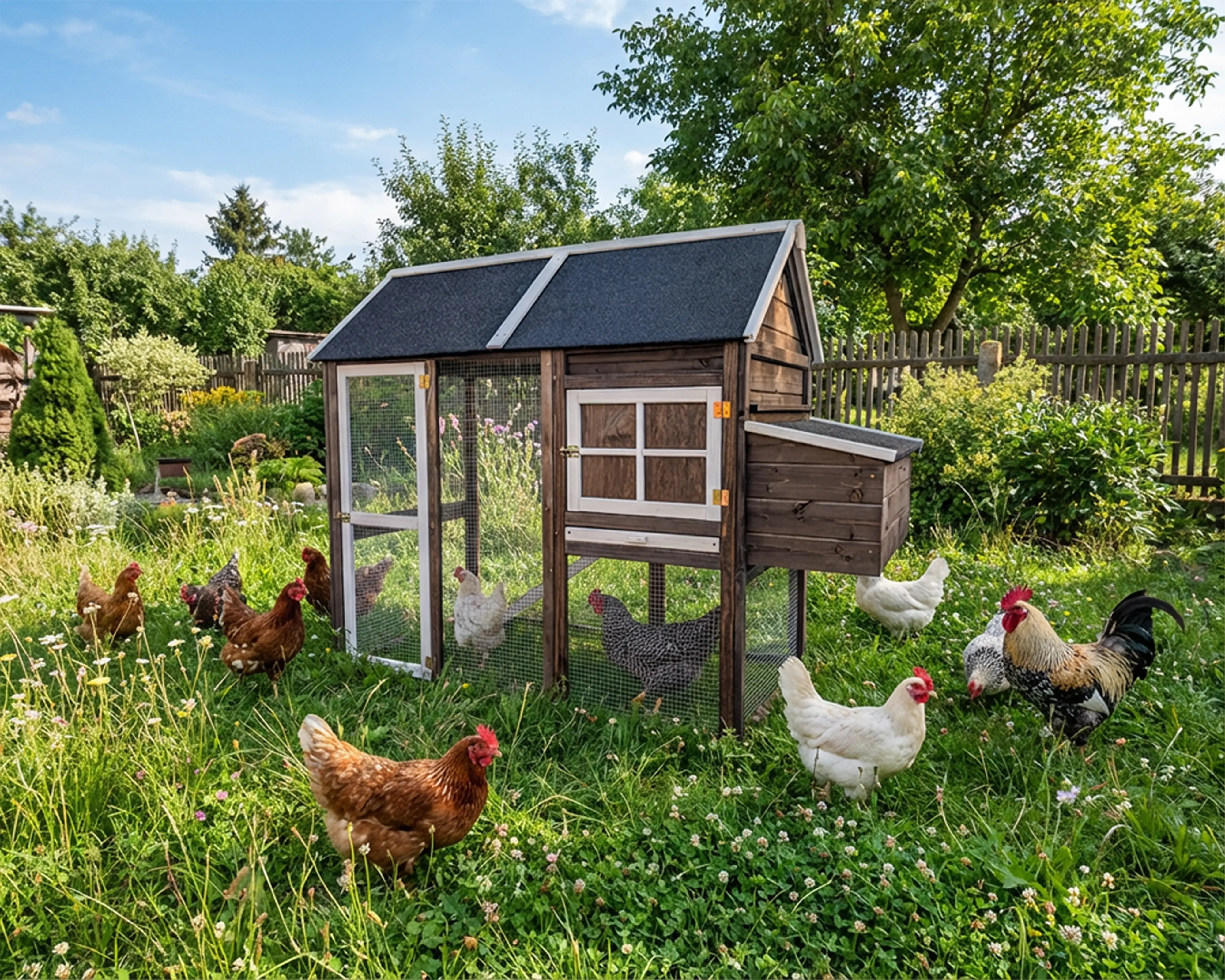 Hühnerhaus Cleo 180 x 145 cm mit Gehege & Legebox braun/anthrazit