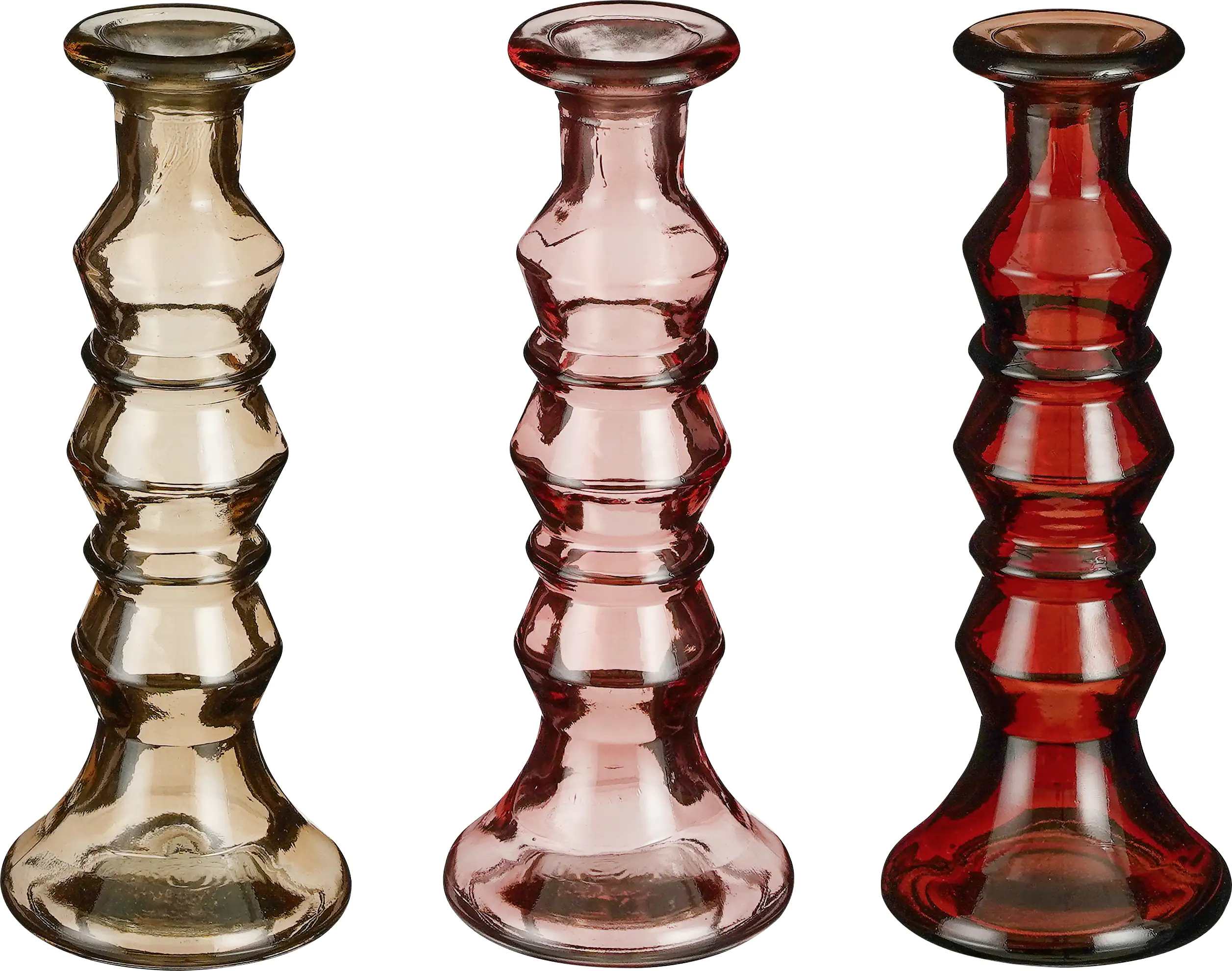 Mica Kerzenständer Eve rot, rosa, braun Recyeltes Glas 22 x Ø 9 cm Mica Kerzenständer Eve rot, rosa, braun Recyeltes Glas 22 x Ø 9 cm
