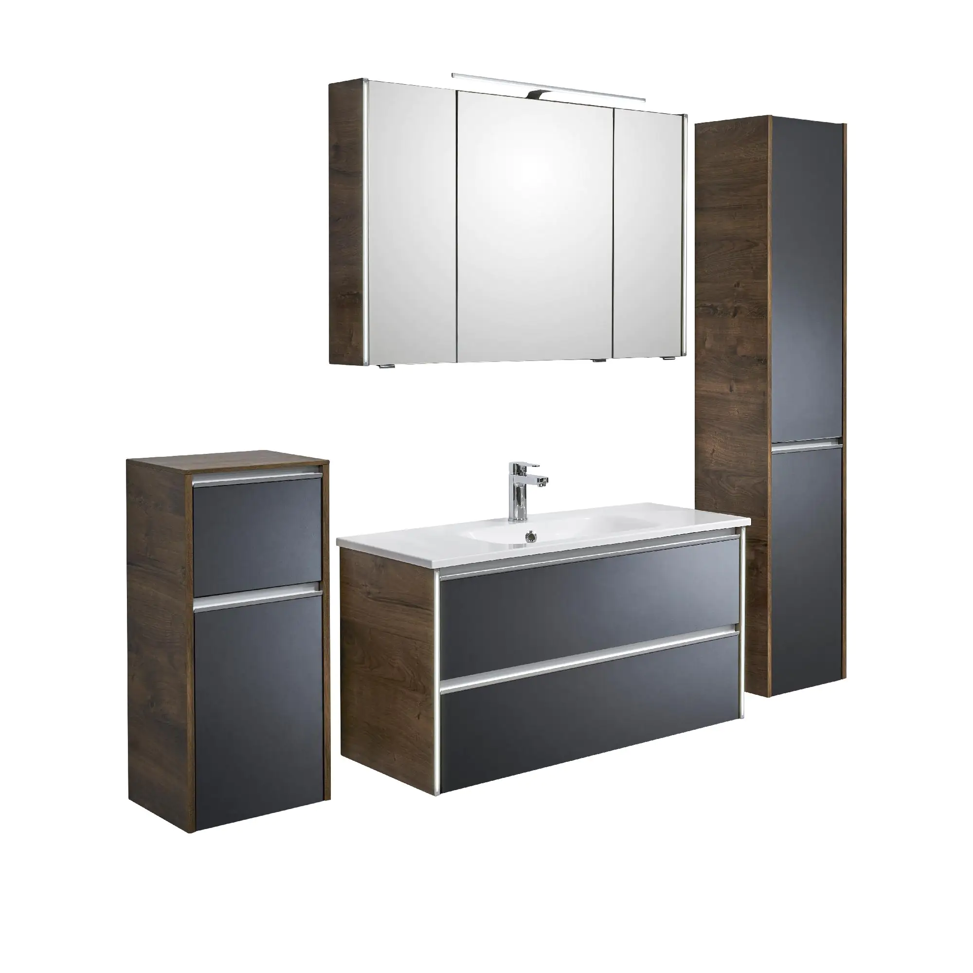 Pelipal Badmöbel-Set 6040 Stahlgrau/Eiche Ribbeck mit Waschplatzbeleuchtung 170 cm