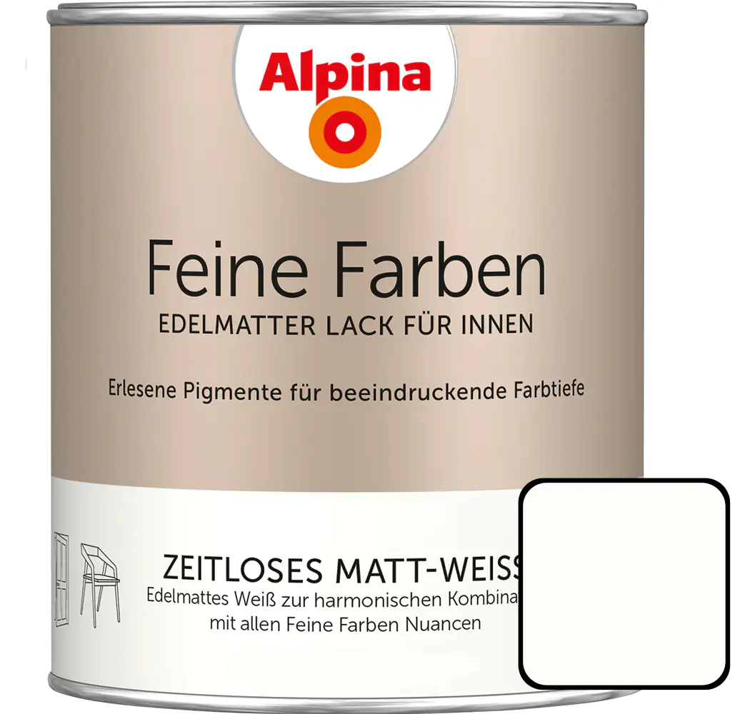 Alpina Feine Farben Lack Zeitloses Matt-Weiß 750ml edelmatt Alpina Feine Farben Lack Zeitloses Matt-Weiß 750ml edelmatt