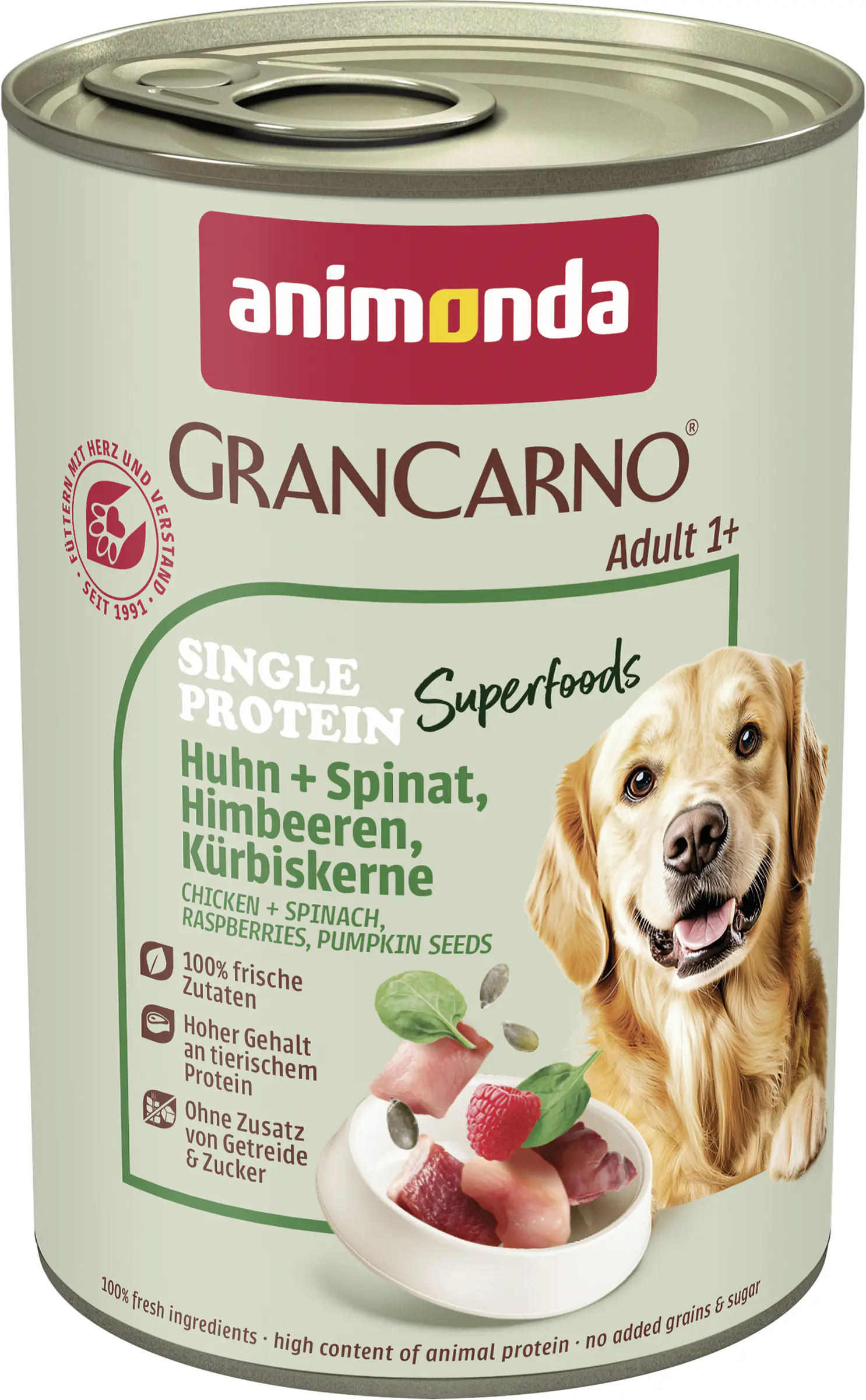 Animonda GranCarno Hundenassfutter Adult Superfoods getreidefrei 400 g Huhn