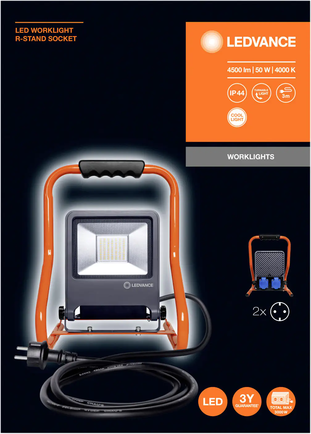 Ledvance LED Arbeitsleuchte dunkelgrau, 50 Watt, 3 m Kabel
