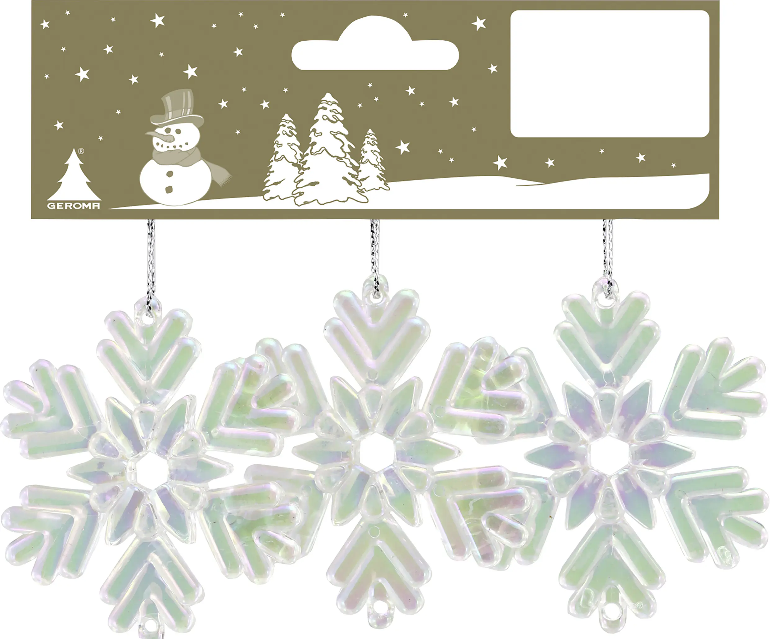 Weihnachtsanhänger Schneeflocke aus Kunststoff 6,5 cm perlmutt - 3 Stück