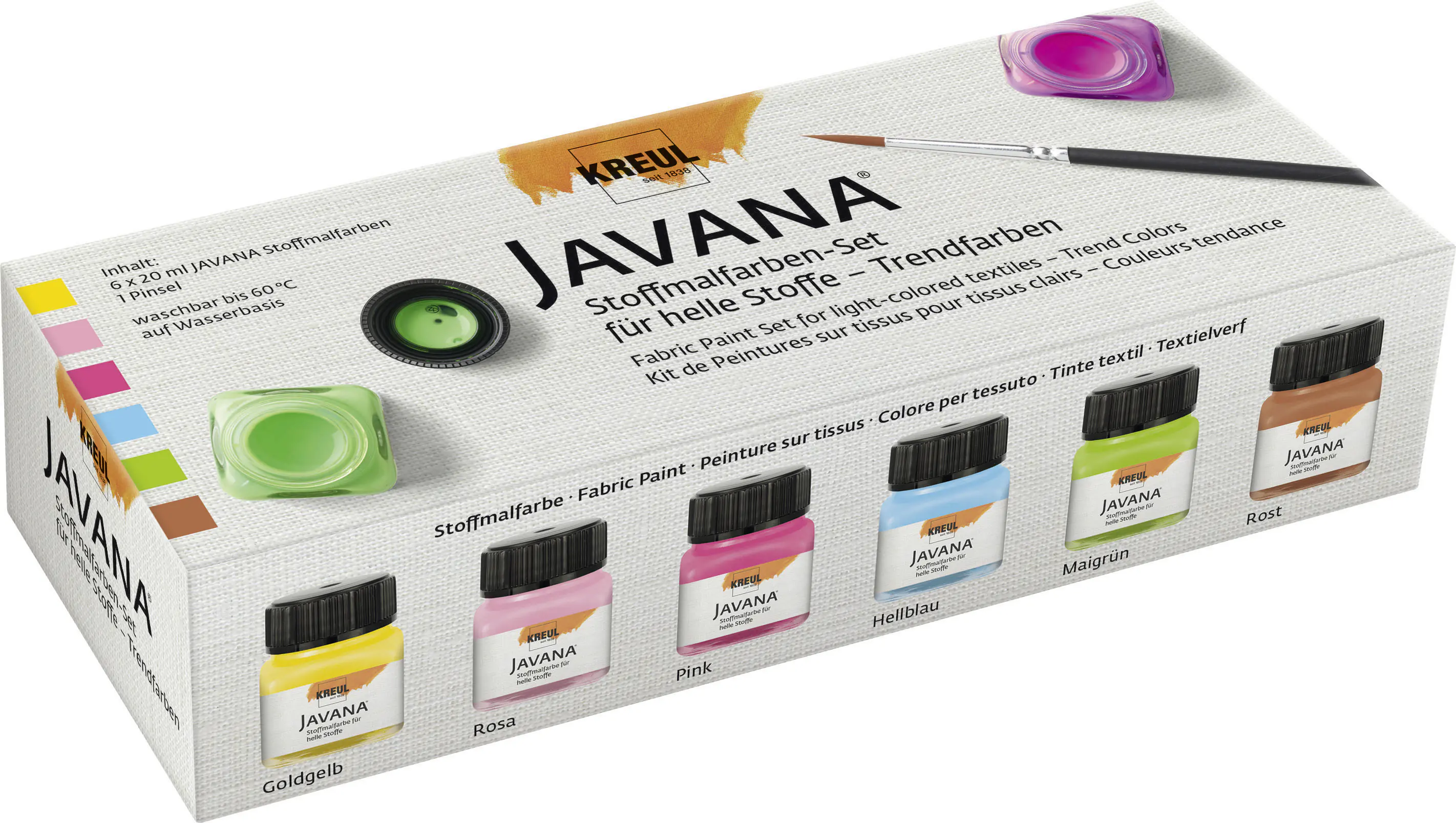 Kreul Javana Stoffmalfarben für helle Stoffe Set Trendfarben 6 x 20 ml